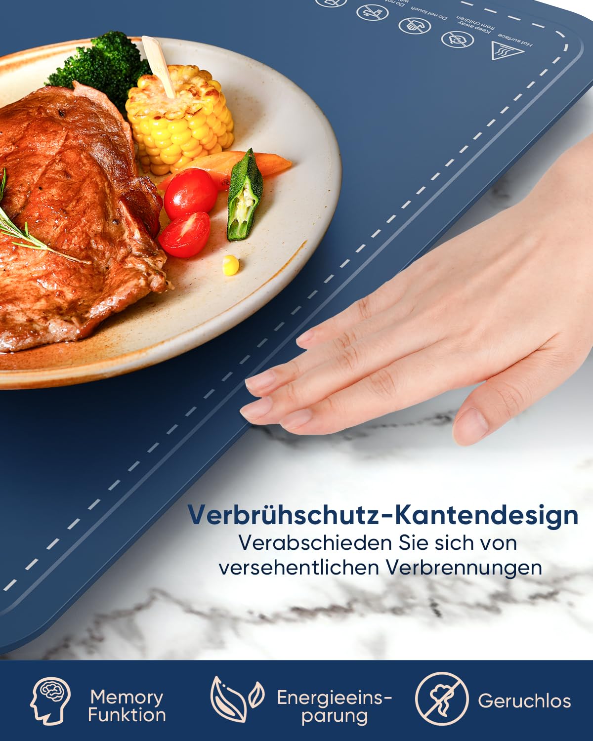 Lureshine Warmhalteplatte elektrisch mit 4 Temp.-Stufen & 1/3/5h-Timer,Rasch heizende Wärmeplatte essen,Speisenwärmer zum Aufwärmen & Auftauen