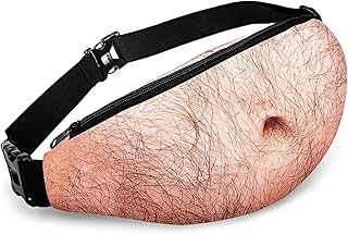 Bamomby Funny Gag Gifts White Elephant Gift Dad Belly Pack,Christmas Gag Gifts Exchange,Fake Belly 3D Waist Bag for Mom,Dad,Sister,Brother,Friends (Thin Hair) (Thick Hair)