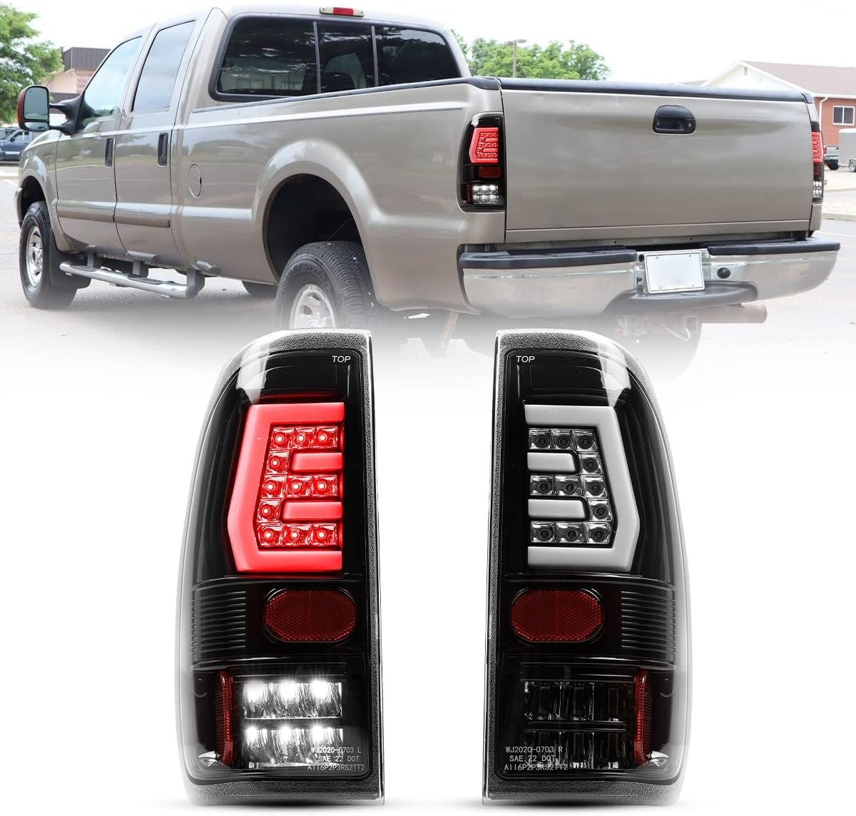 CPW Tail Lights Compatible with 1997-2003 Ford F-150 1997-2007 Ford F-250 F-350 Running Lights Turn Signal Lights Reverse Lights LED Rear Lamp Assembly Replacement - Black/Clear
