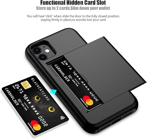 Miniatura 2 de Nvollnoe Funda para iPhone 11 con tarjetero resistente de doble capa protectora a prueba de golpes, ranura para tarjetas oculta, funda delgada tipo