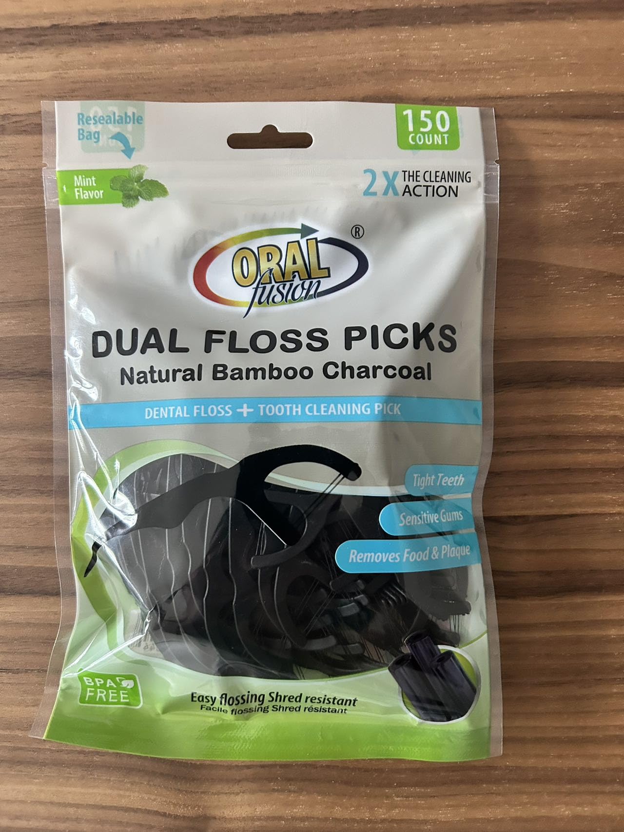 Generic Dental Floss Picks, 150 Count, Charcoal Infused, Dual Ended Black