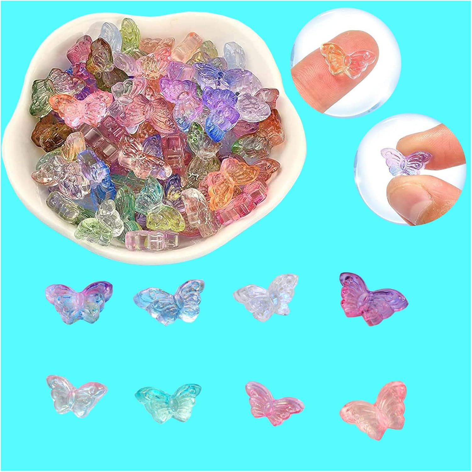 100pcs Glass Butterfly Beads Random Mixed Transperent
