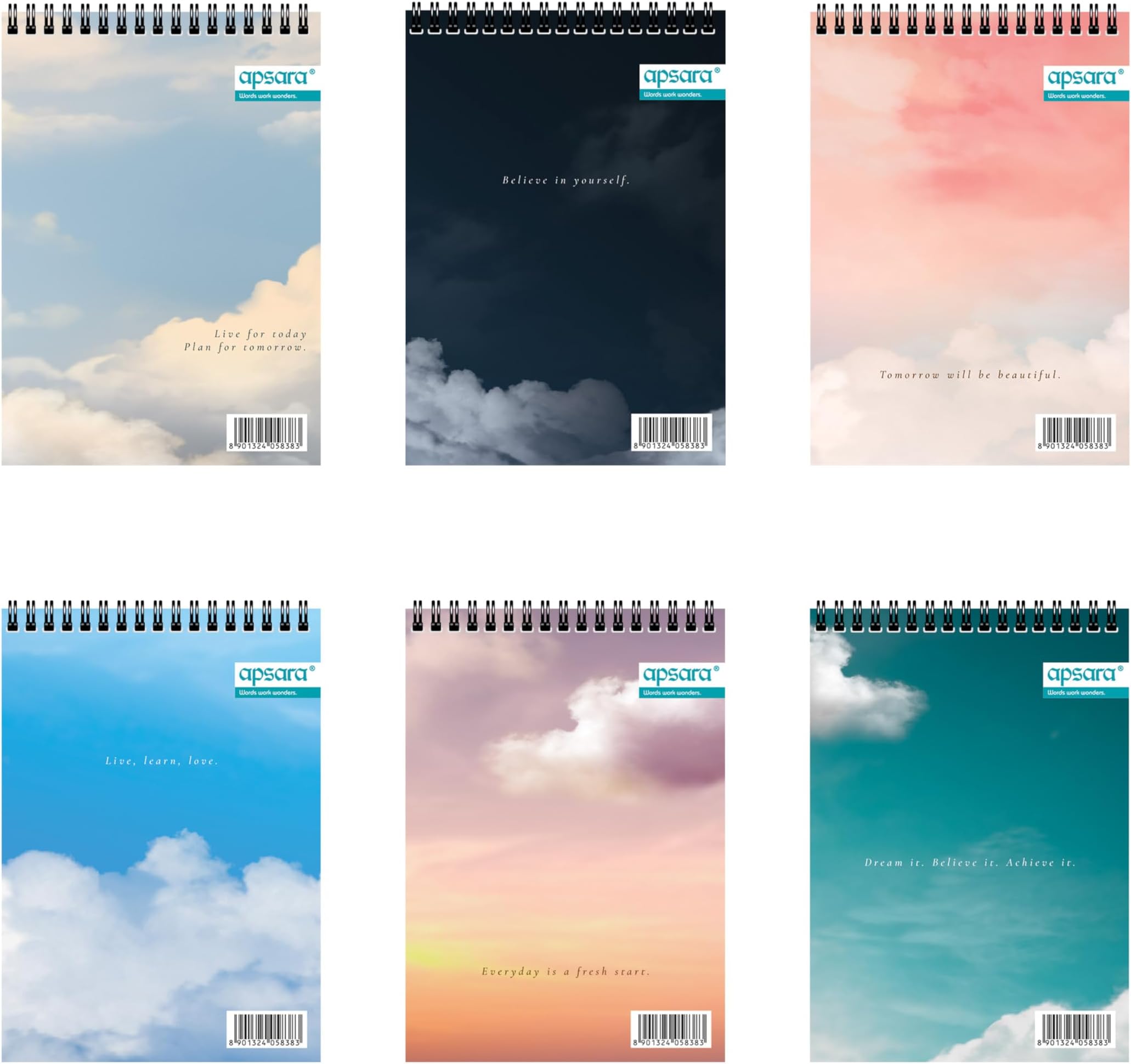 ApsaraApsara A5 Top Wiro Spiral Notebook | A5 Size - 21Cm X 14.8 Cm – 160 Pages | Wiro/Spiral Bound | Single Blue Line | Bright Paper | For Office and Personal Use | Pack of 4