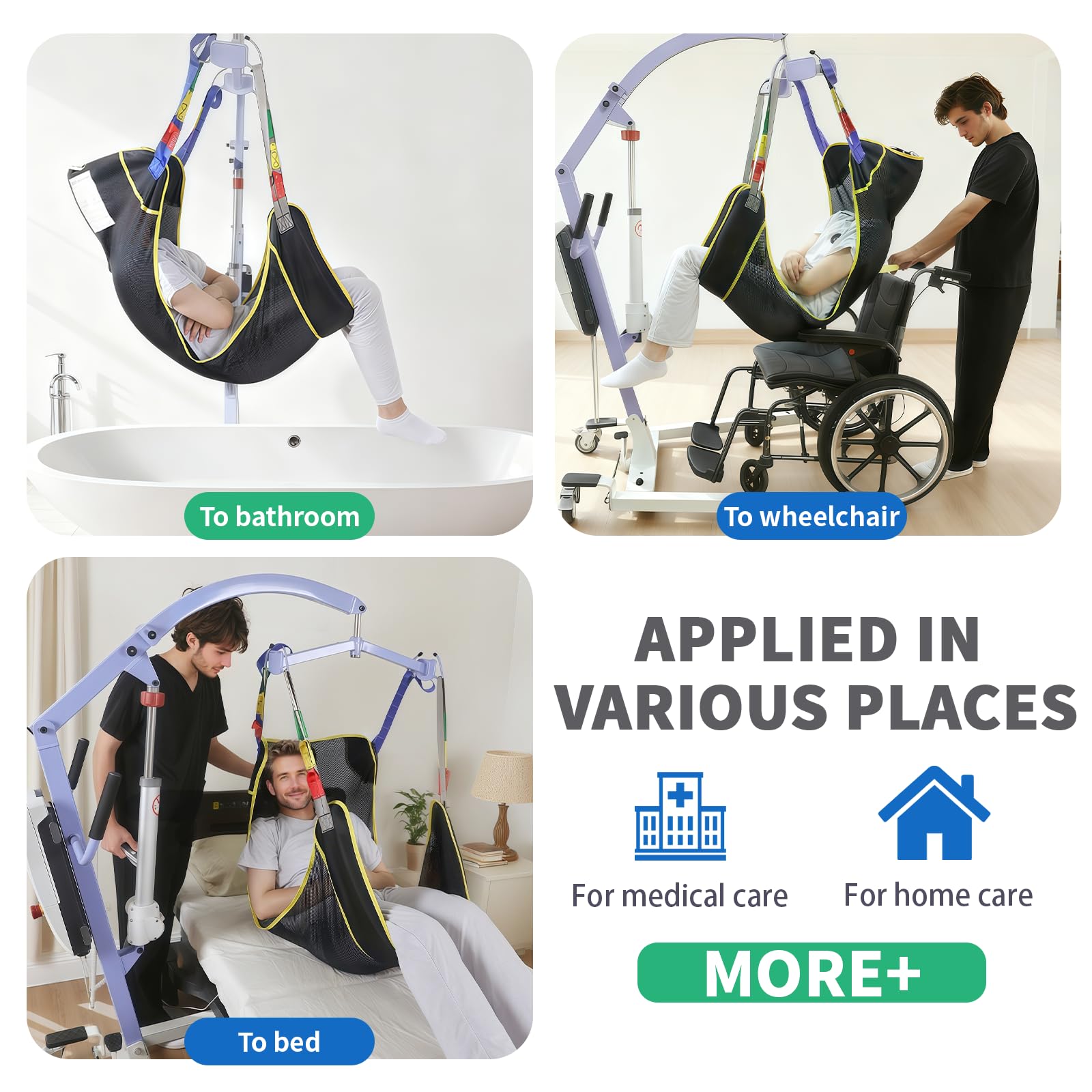 EZ Assistive Universelle Ganzkörper-Hebeschlinge, Unterstützungshilfe für Umlagern im Bett und Badehilfe, Transfer-Schlinge für Senioren und Menschen mit eingeschränkter Mobilität (Schwarz, M)