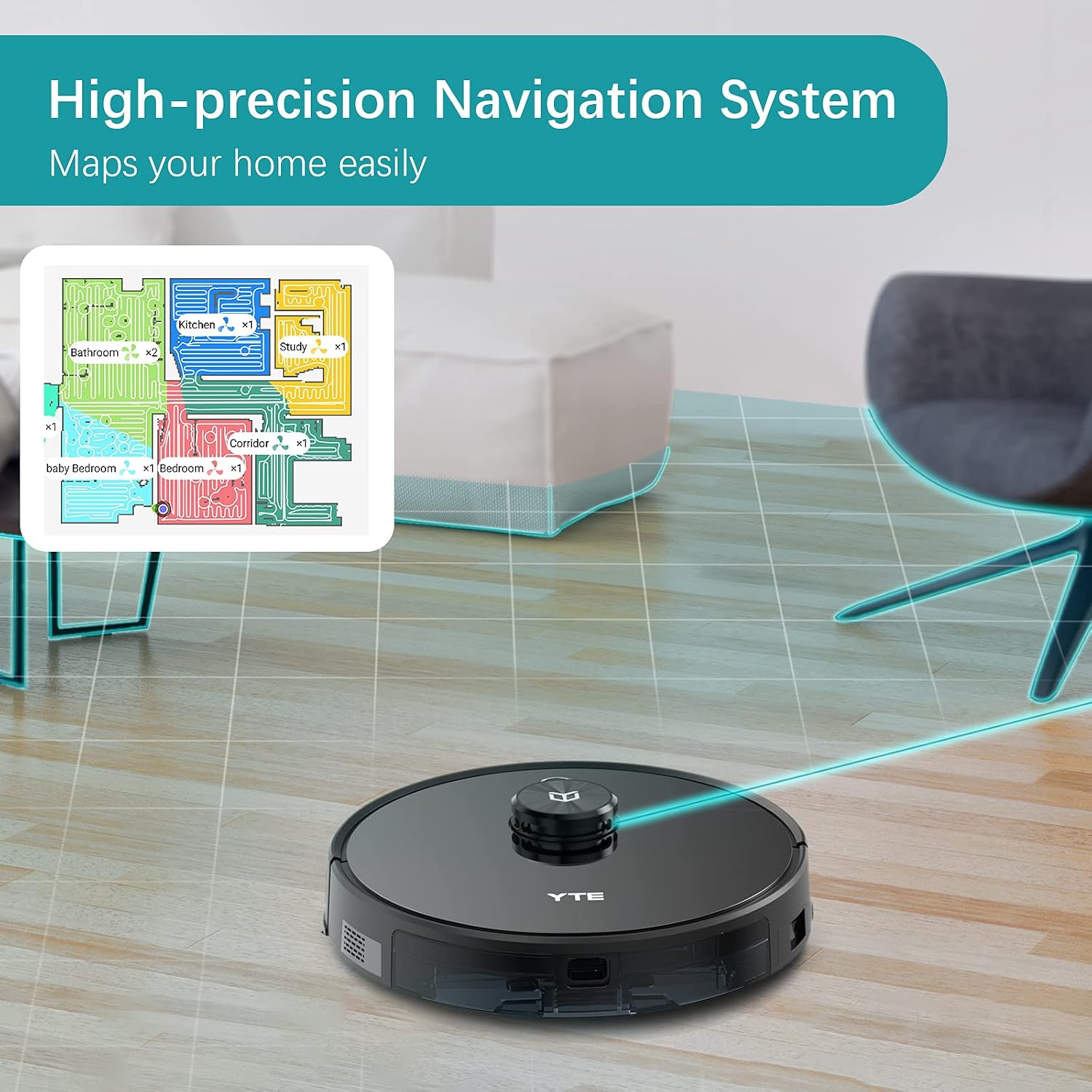 YTE X580 Robot Vacuum, Robotic Vacuum Cleaner with Lidar Navigation & Smart Mapping, 2700Pa Suction, Scheduled & Zone Cleaning, Self-Charging, Works with Alexa, Ideal for Pet Hair Hard Floors Carpets