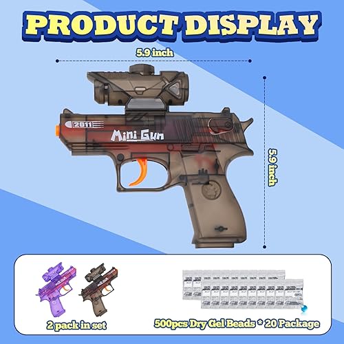 Miniatura 6 de Paquete de 2 pistolas de bolas de gel, pistola de bolas con 10000 rondas de gel, pistola manual continua de disparos de agua para patio trasero y