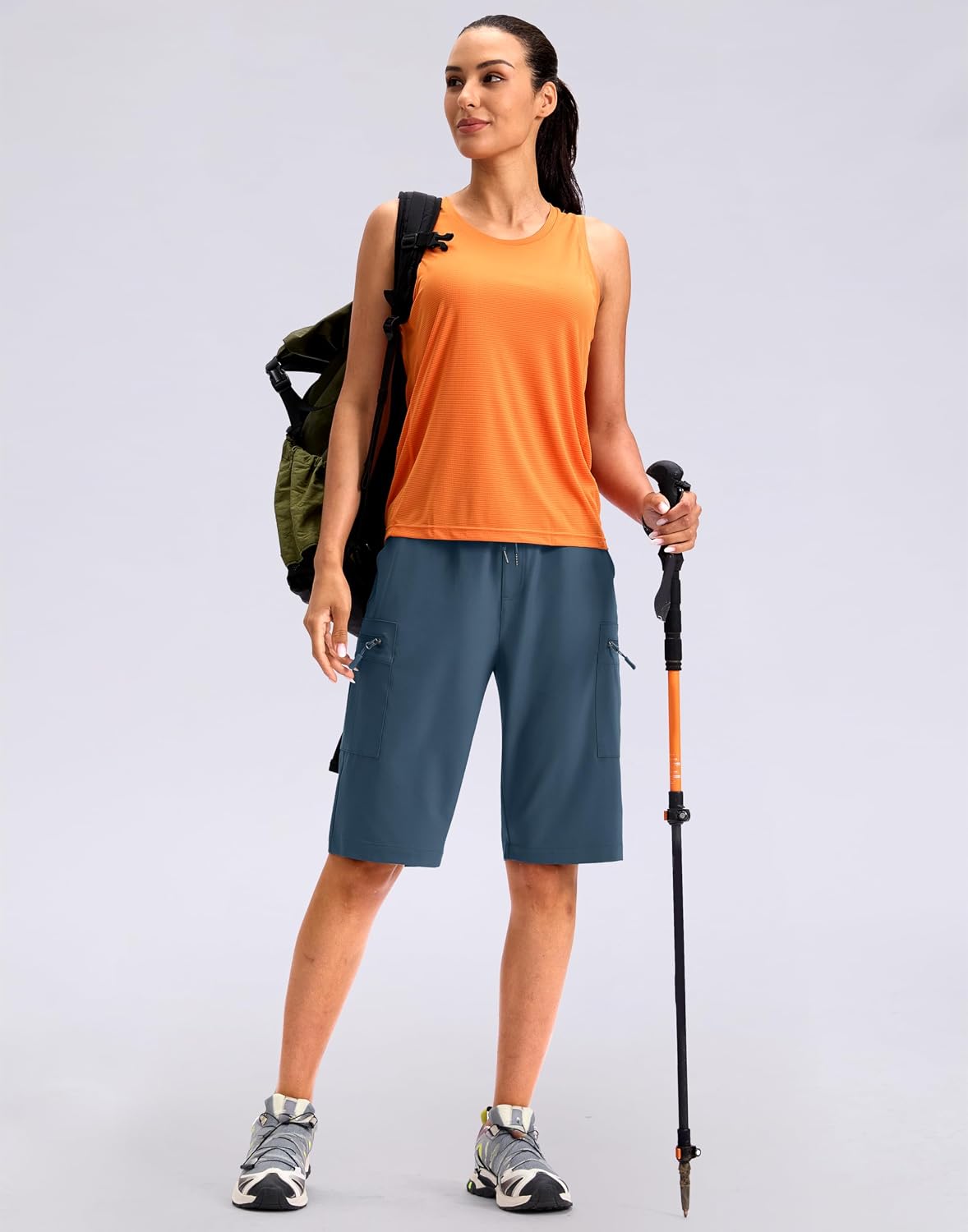 Viodia 13'' Womens Hiking Shorts Knee Length Cargo Bermuda Shorts for Women with Zipper Pockets Quick Dry Summer Short