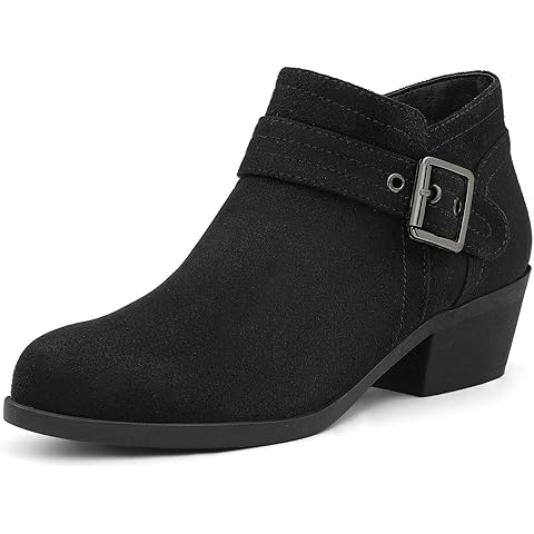 mysoft Women's Ankle Boots Low Chunky Stacked Heel Comfortable Round Toe booties with Side Zipper Shoes