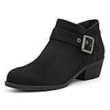 Women's Ankle Boots Low Chunky Stacked Heel Comfortable Round Toe booties with Side Zipper Shoes