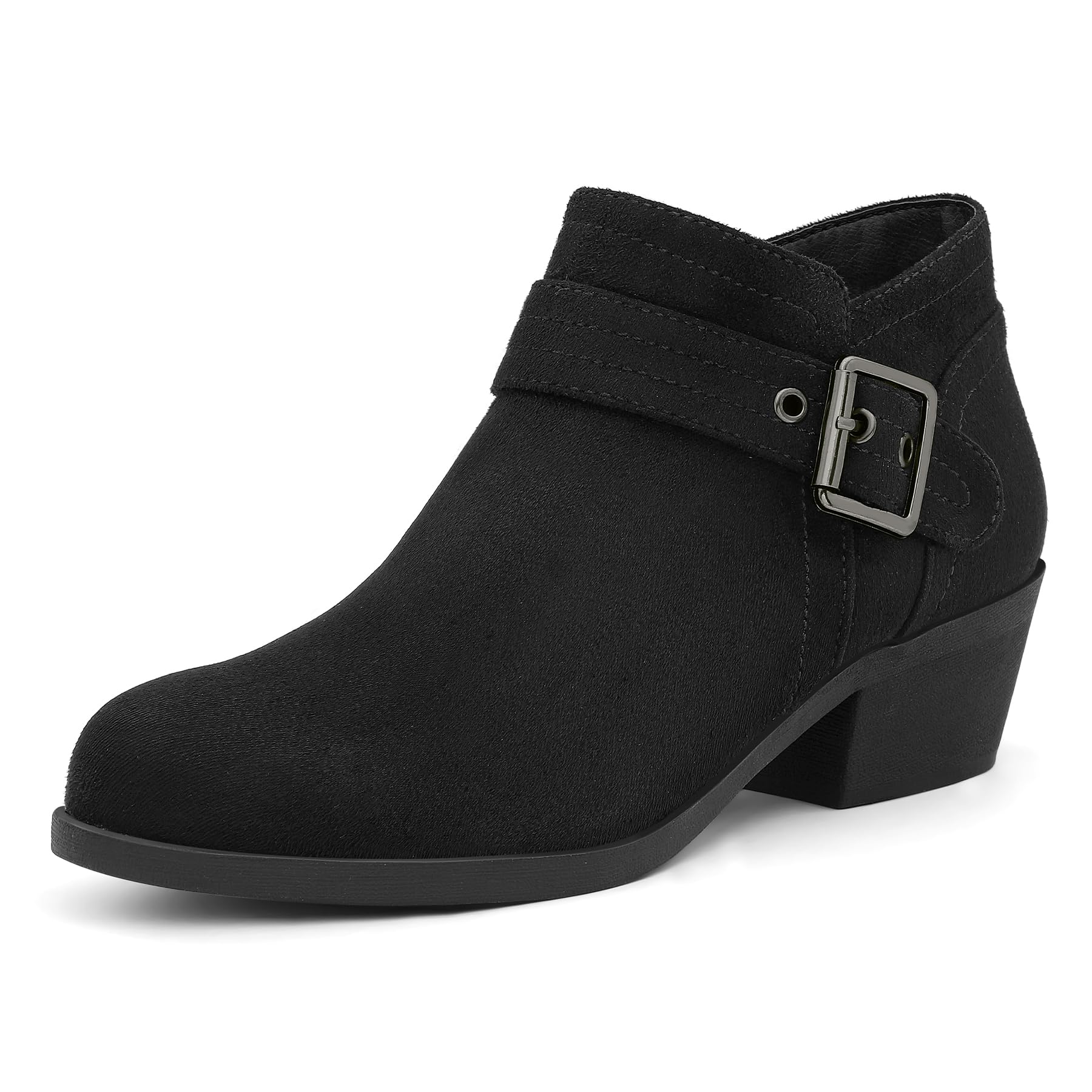 mysoft Women's Ankle Boots Low Chunky Stacked Heel Comfortable Round Toe booties with Side Zipper Shoes