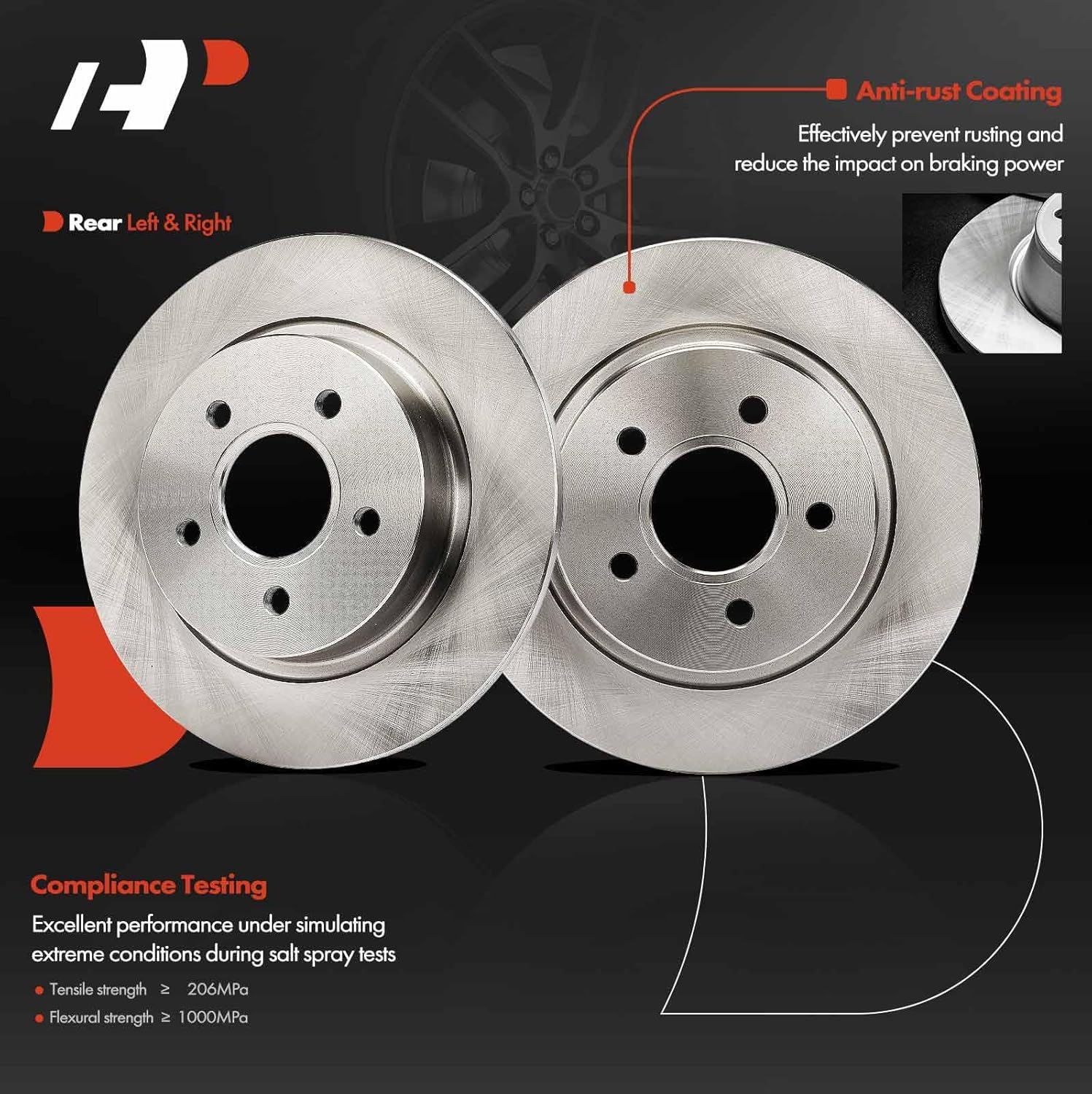 A-Premium 11.02 in (280 mm) Rear Solid Disc Brake Rotors + Ceramic Pads Kit Compatible with Select Volvo Models - C70 2006-2013, C30 2007-2013, S40 2004-2011, V50 2005-2011, 6-PC Set