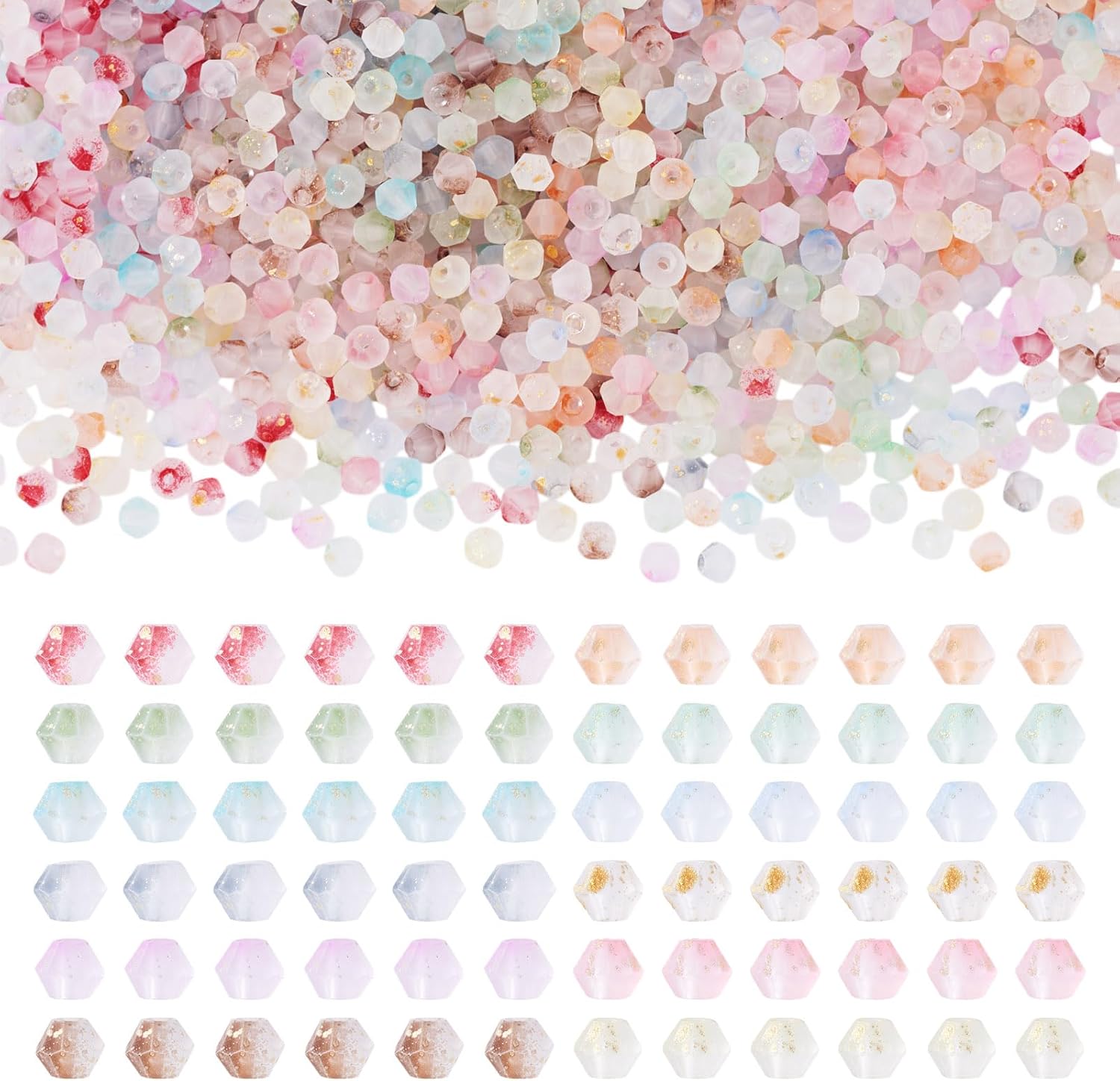 1200Pcs Faceted Bicone Glass Kandi Beads 4.5x3.5mm Frosted Crystal Colored Pastel Aesthetic Pony Beads for Crafts DIY Friendship Bracelets Earring Jewelry Making Supplies 12 Colors