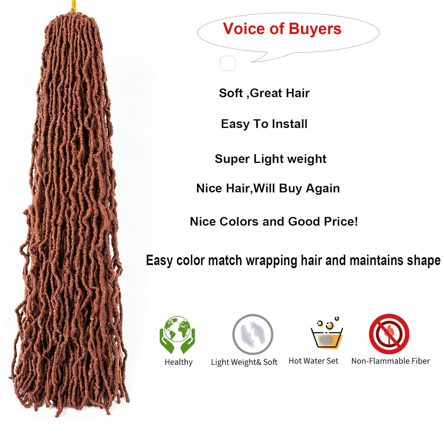 Copper Faux Locs Crochet Hair-24 Inch 6 Packs Ginger Soft Locs Crochet Hair Goddess Locs Crochet Braids For Women Pre Looped Synthetic Braid Locs For Human Hair Extensions(24in,6packs,350#)
