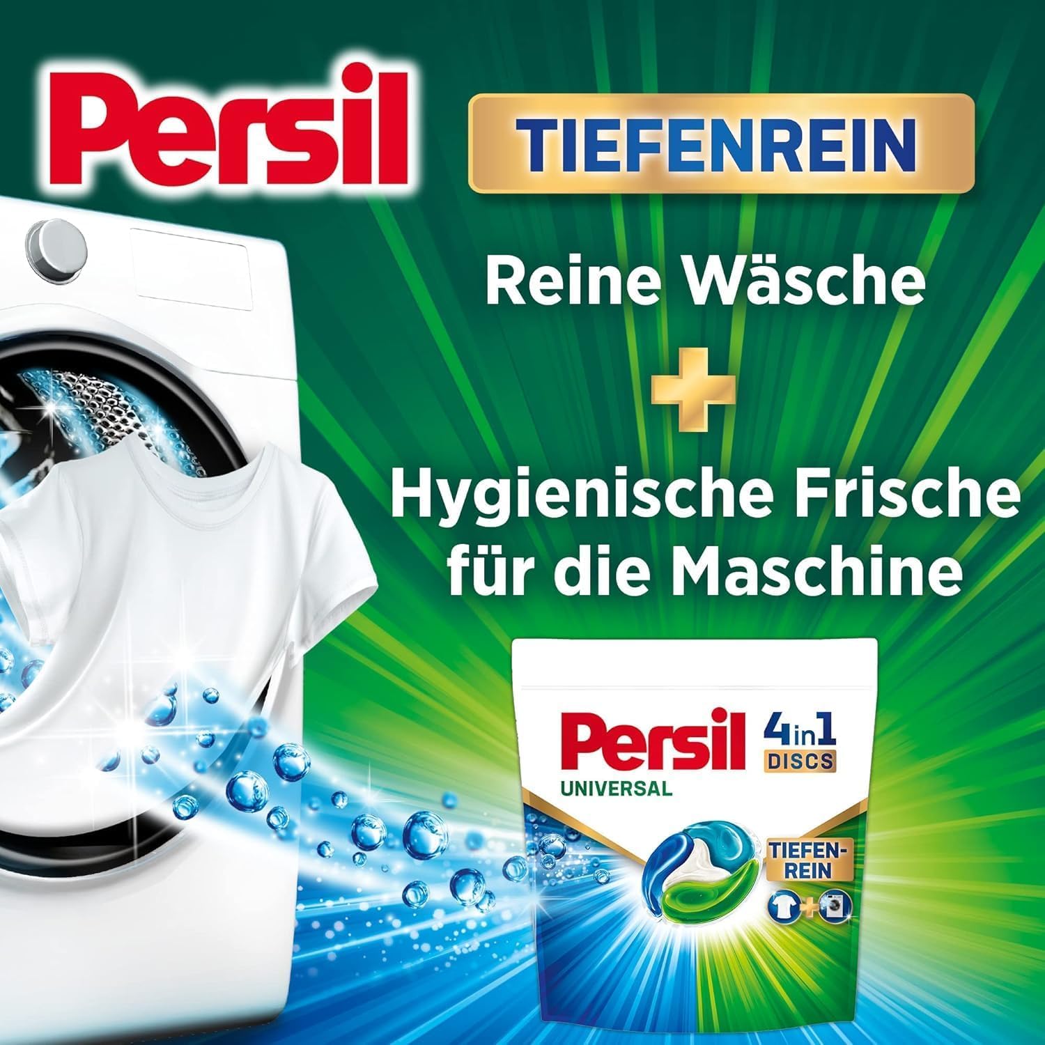 Persil Universal 4in1 DISCS 152 (2 x 76 WL), Vollwaschmittel mit Tiefenrein-Plus Technologie bekämpft hartnäckige Flecken, 92% biologisch abbaubare Inhaltsstoffe