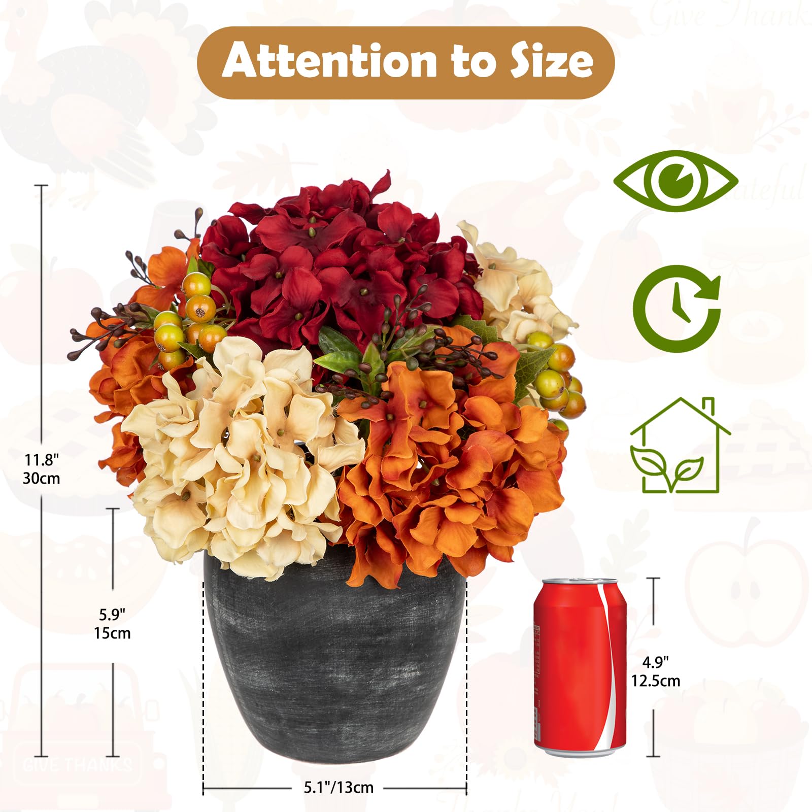 Oairse Decorazione autunnale ortensia artificiale in vaso in ceramica con bacche decorative autunnali, centrotavola per matrimonio autunnale, decorazione per la casa, decorazione del Ringraziamento