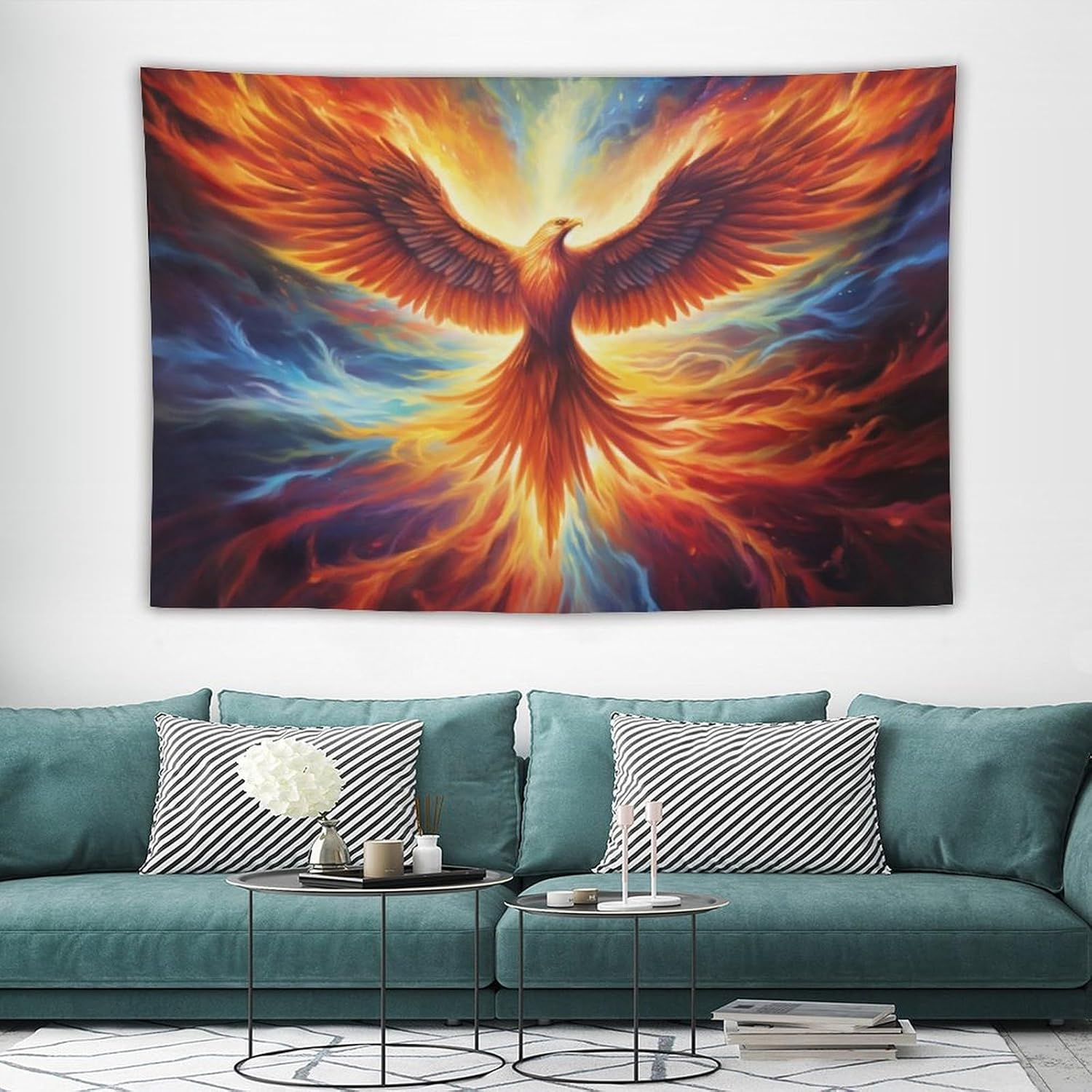 QEOPGNE Wall Tapestry for Bedroom Majestic Fantasy Vibrant Rising Fire Bird Phoenix Flags Tapestry for Room Living Room Wall Decor Large Wall Art Tapestries 40"" x60, style