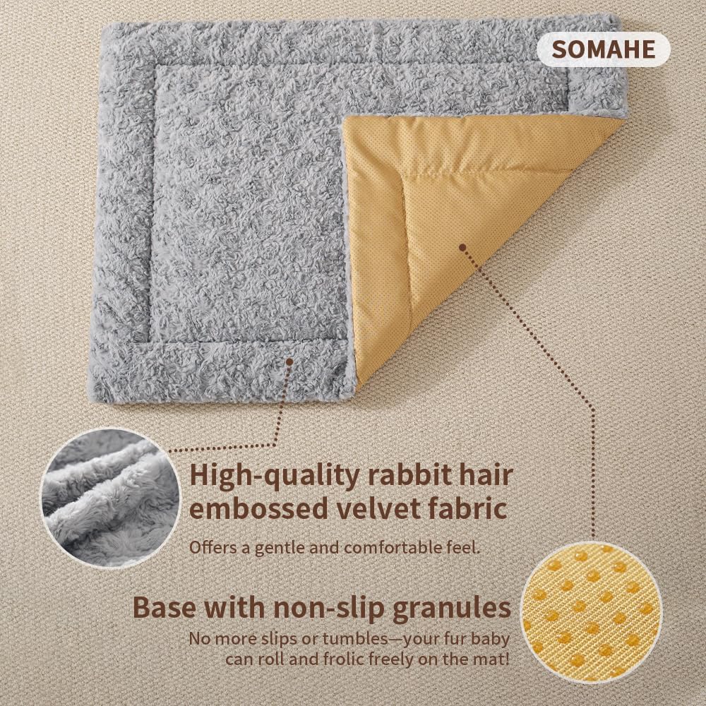 Self Warming Cat Bed Mat, Washable Self Heating Cat Mat, Extra Warm Thermal Pet Pad with Non-Slip Bottom, Soft Plush Faux Fur for Indoor Pet Sleep Cushion, 23x15 Inch Beige