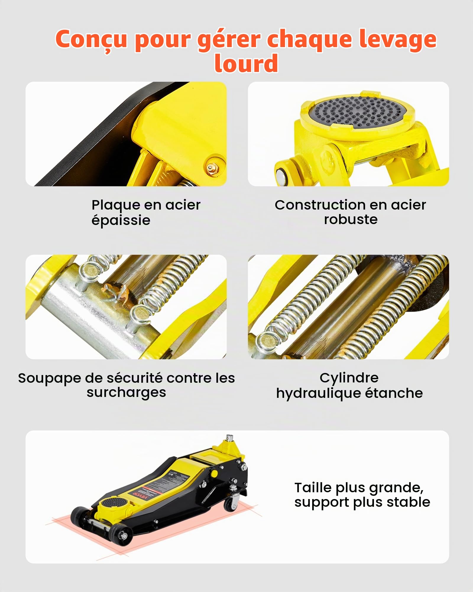 VEVOR Cric Hydraulique Rouleur 4 tonnes, Cric de Plancher à Profil Bas avec Plage de Levage 10-54,5 cm, Pompe de Levage Rapide à Double Piston, pour Lever Camion SUV Entretien Automobile Atelier