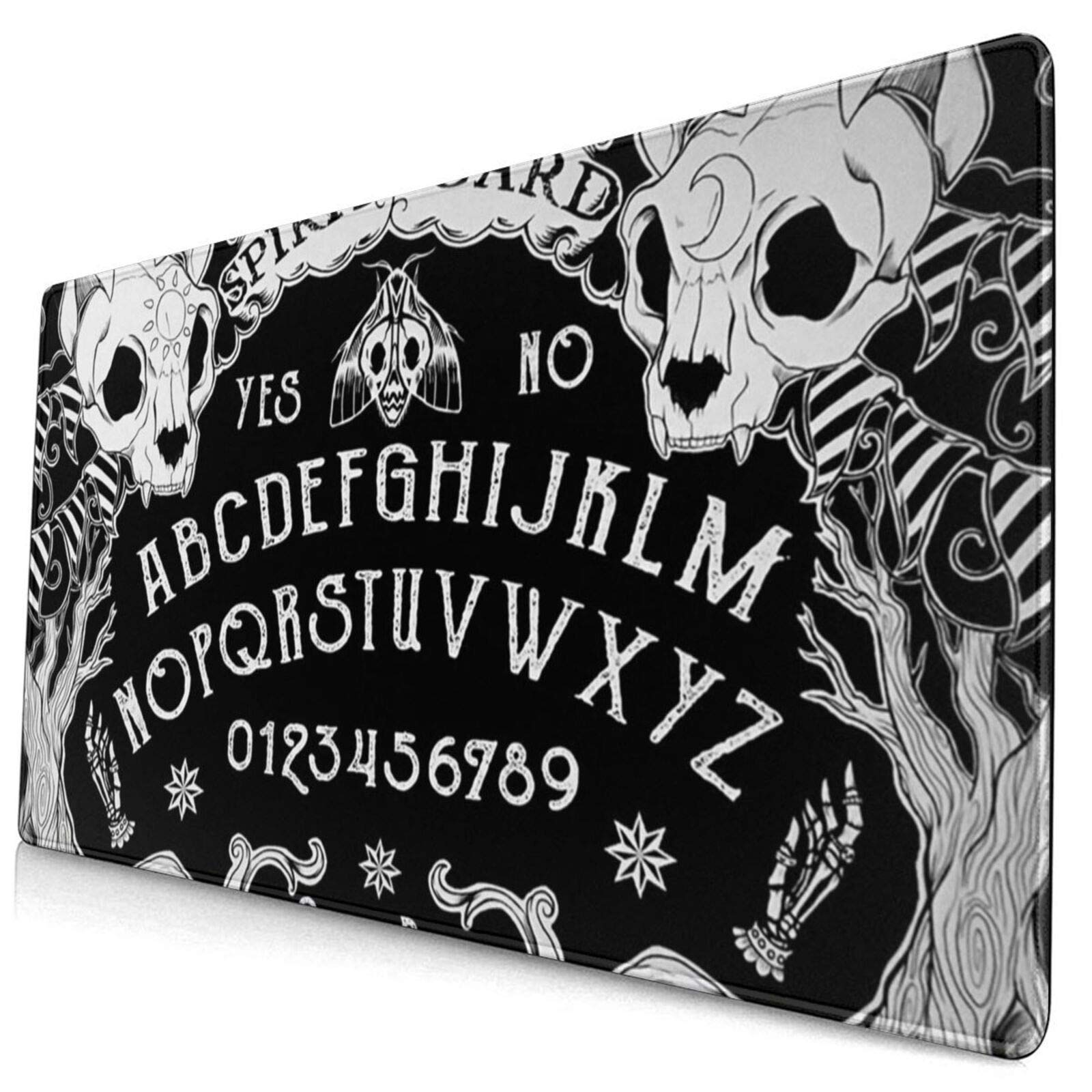 SWEET TANG Large Gaming Mouse Pad Cat Skull Head Witch Board Black Gothic Keyboard Mat with Bundle Stitched Edges, Non-Slip Mousepad 3D Print Design Pads for Laptop Computer PC, 29.5 X 15.8 Inch