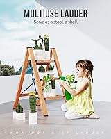 Vista 8 de WOA WOA Escalera de 3 escalones, taburete plegable, escalera ligera de aluminio para armario de cocina del hogar, pedales antideslizantes, facilidad