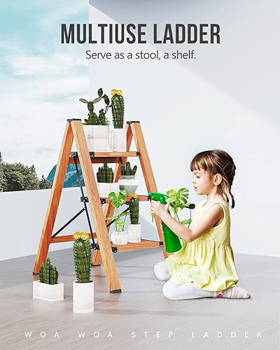 Miniatura 8 de WOA WOA Escalera de 3 escalones, taburete plegable, escalera ligera de aluminio para armario de cocina del hogar, pedales antideslizantes, facilidad