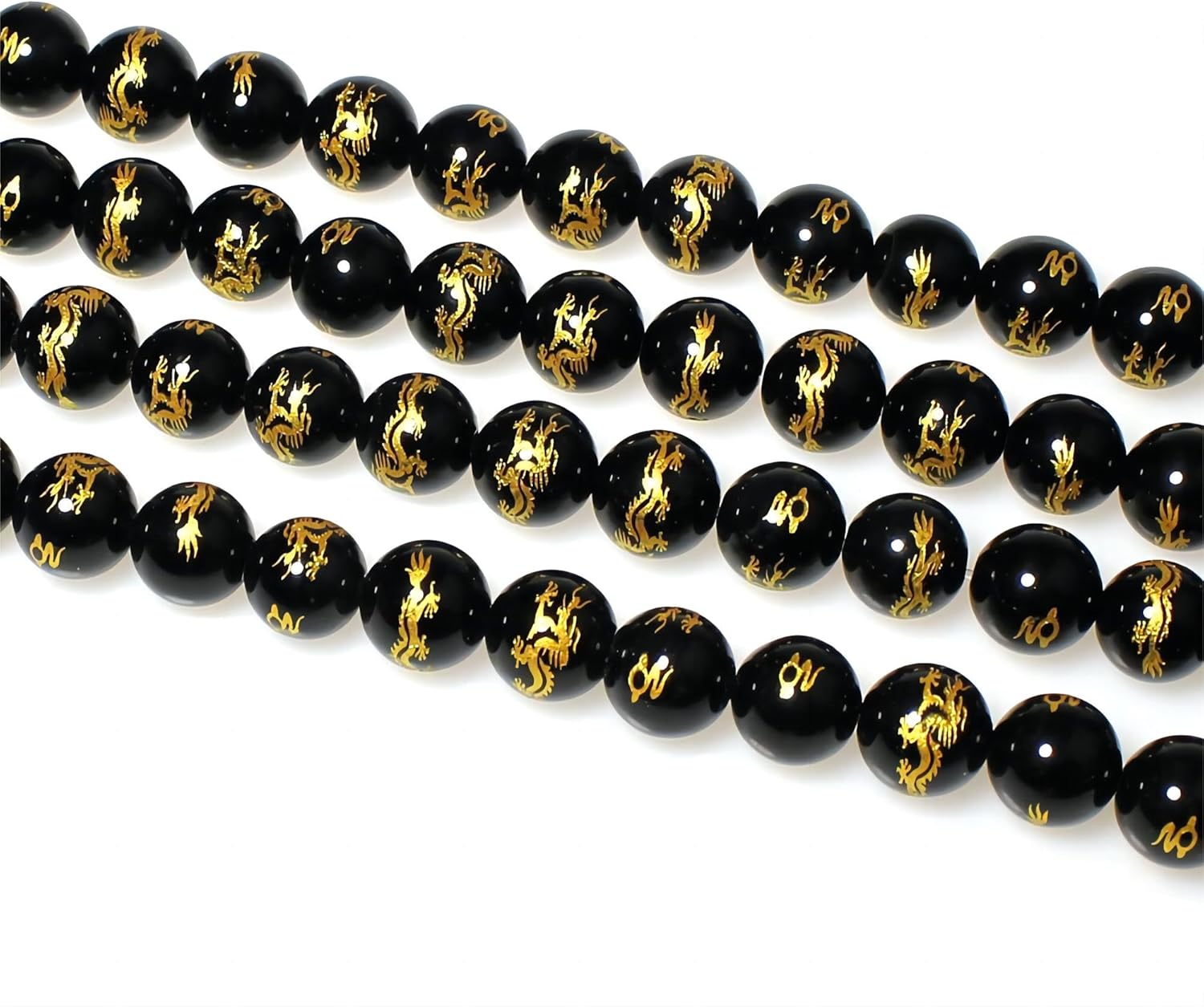 MJDCB Natural Stone Beads 12mm 30pcs Round Black Onyx Carved Dragon Loose Gemstone Bead Charms for Jewelry Making Bracelet Necklace Earring Pendant - Image 5
