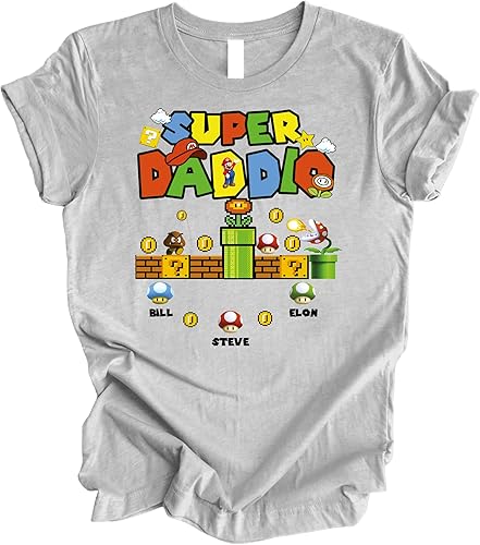 Miniatura 5 de NOFM Personalized Super Daddio Shirt with Kids Names for Daddy Funny Gaming Dad T shirt Custom Father's Day Shirt Papa Tee Gamer Daddy Gift for Best