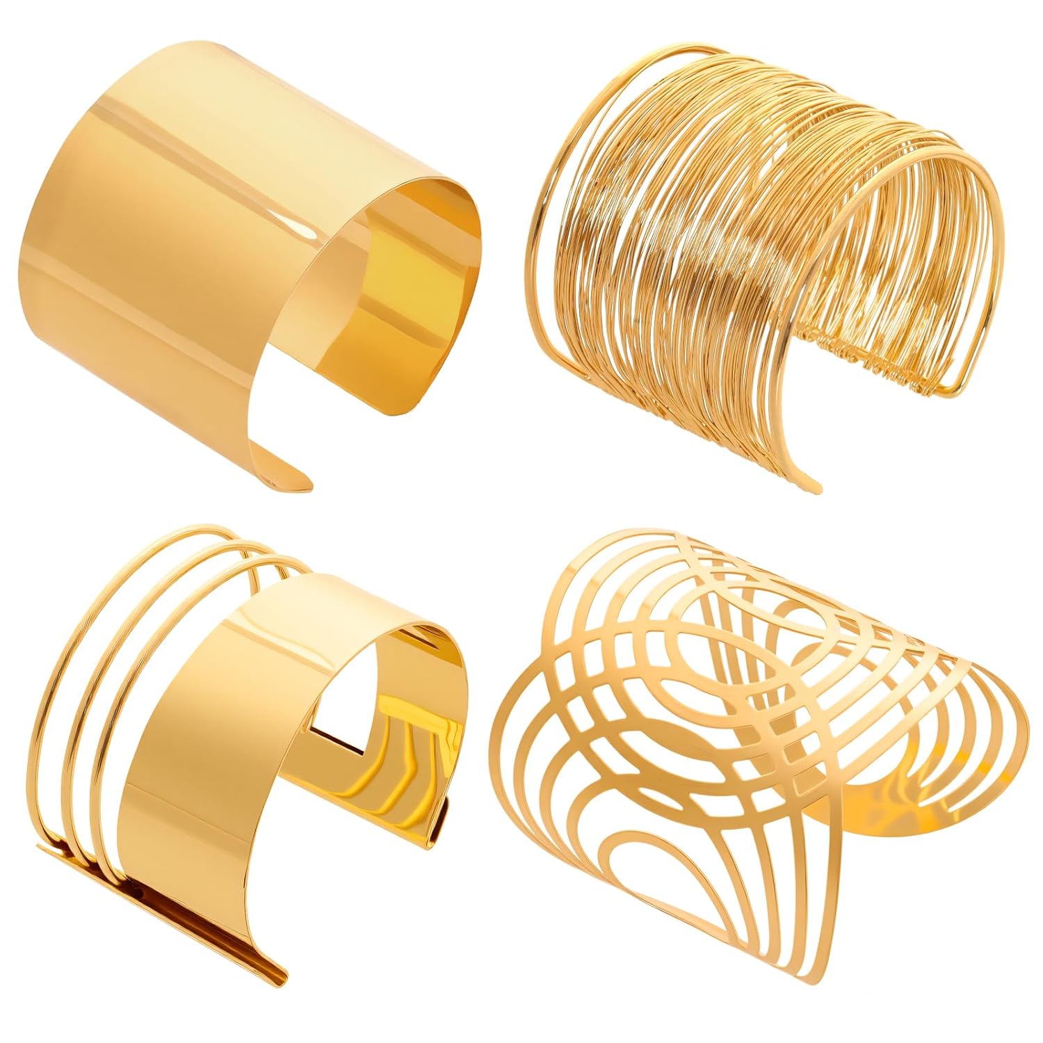 4 Pcs Cuff Bracelets for Women Gold Arm Cuff Bangle Set Adjustable Open Wide Wire Bracelet