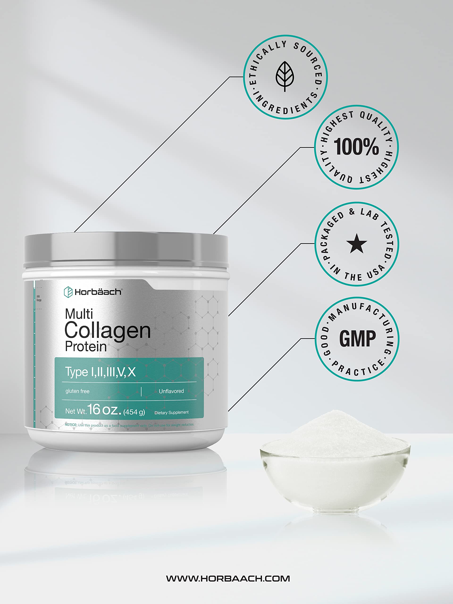 Multi Collagen Powder 16.2 oz Type I, II, III, V, X Hydrolyzed