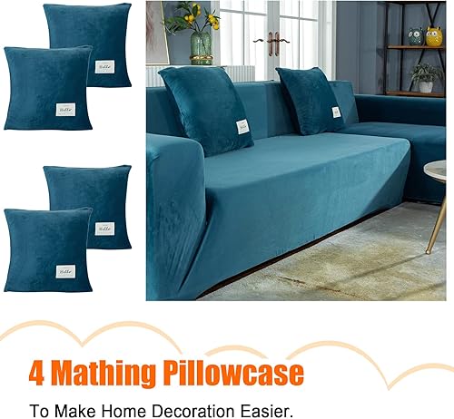 Miniatura 5 de LiveGo Fundas para sofá modular, 2 fundas de sofá en forma de L, fundas suaves para muebles con 4 fundas de almohada tipo L, fundas elásticas de