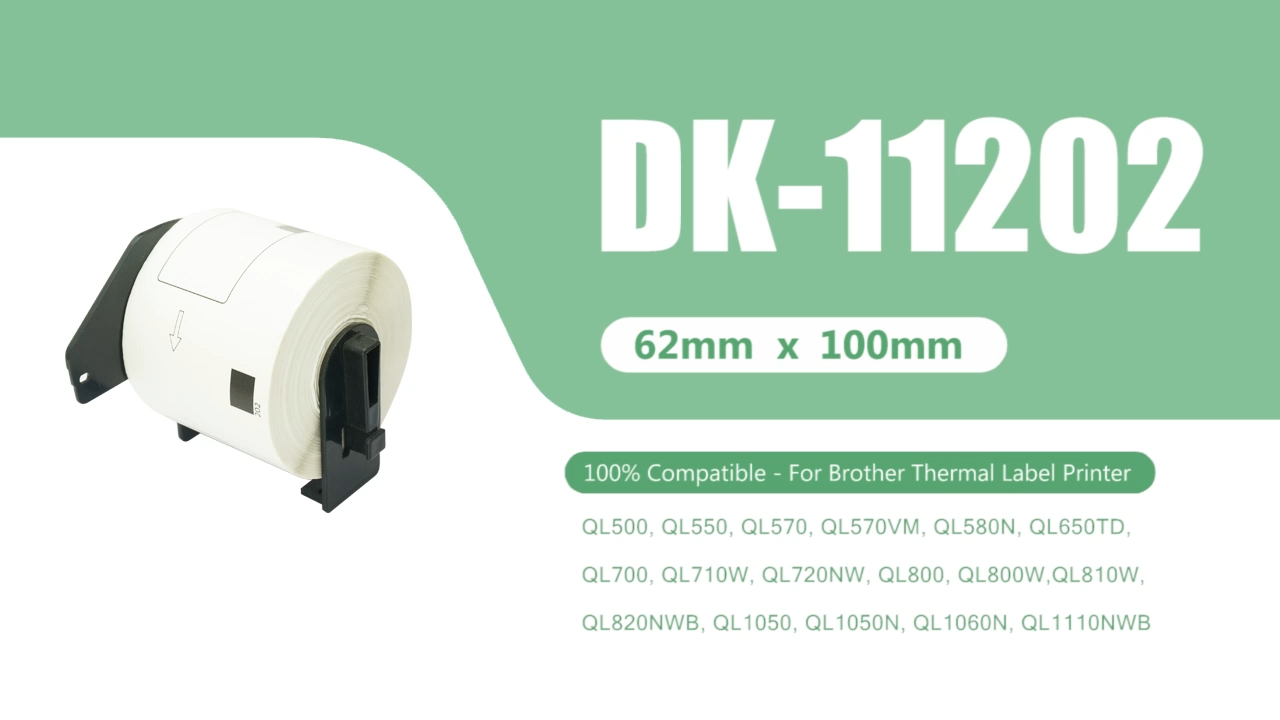 BETCKEY - Gekleurde Etiketten Vervanging voor Brother DK-11202, 62mm x 100mm, 1800 Verzendetiketten(Groen) Compatibel met Brother QL-etiketprinter, 6 Rollen