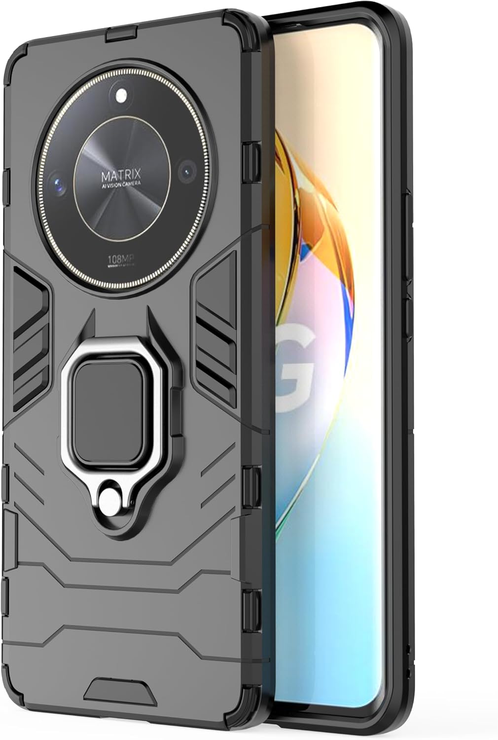 Phone Case for Honor Magic 6 Lite 5G Case Heavy Duty Dual Layer Military Grade Shockproof Protective Cover with Magnetic Ring Kickstand - Black - Image 2