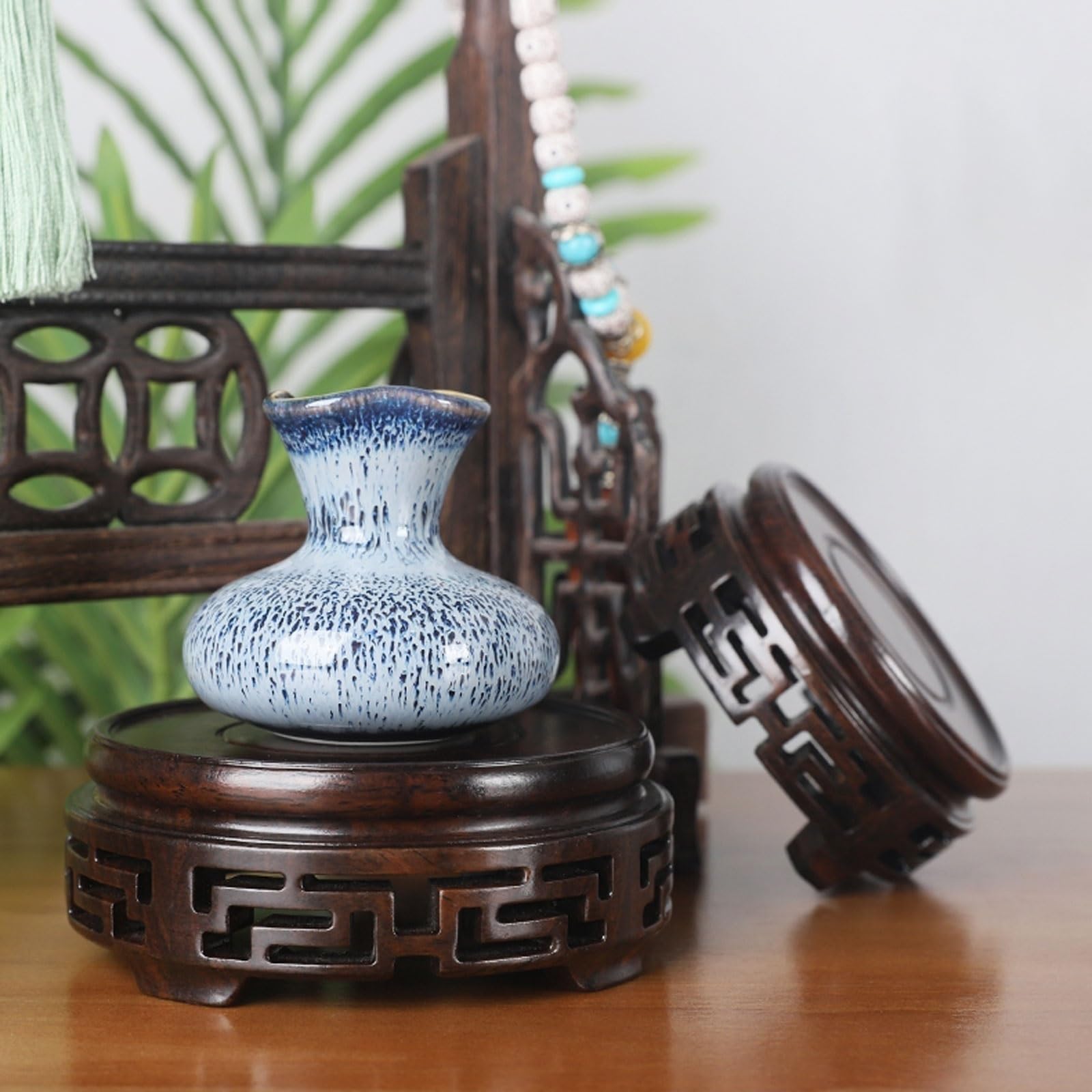 SLEEVE Base de Bonsaï Bois Massif Fond Rond Grain de Bois Petit théière Vase bonsaï bonsaï en Pot Jade Bouddha Statue décoration présentoir Base de Vase en Bois (Size : 4.9in)