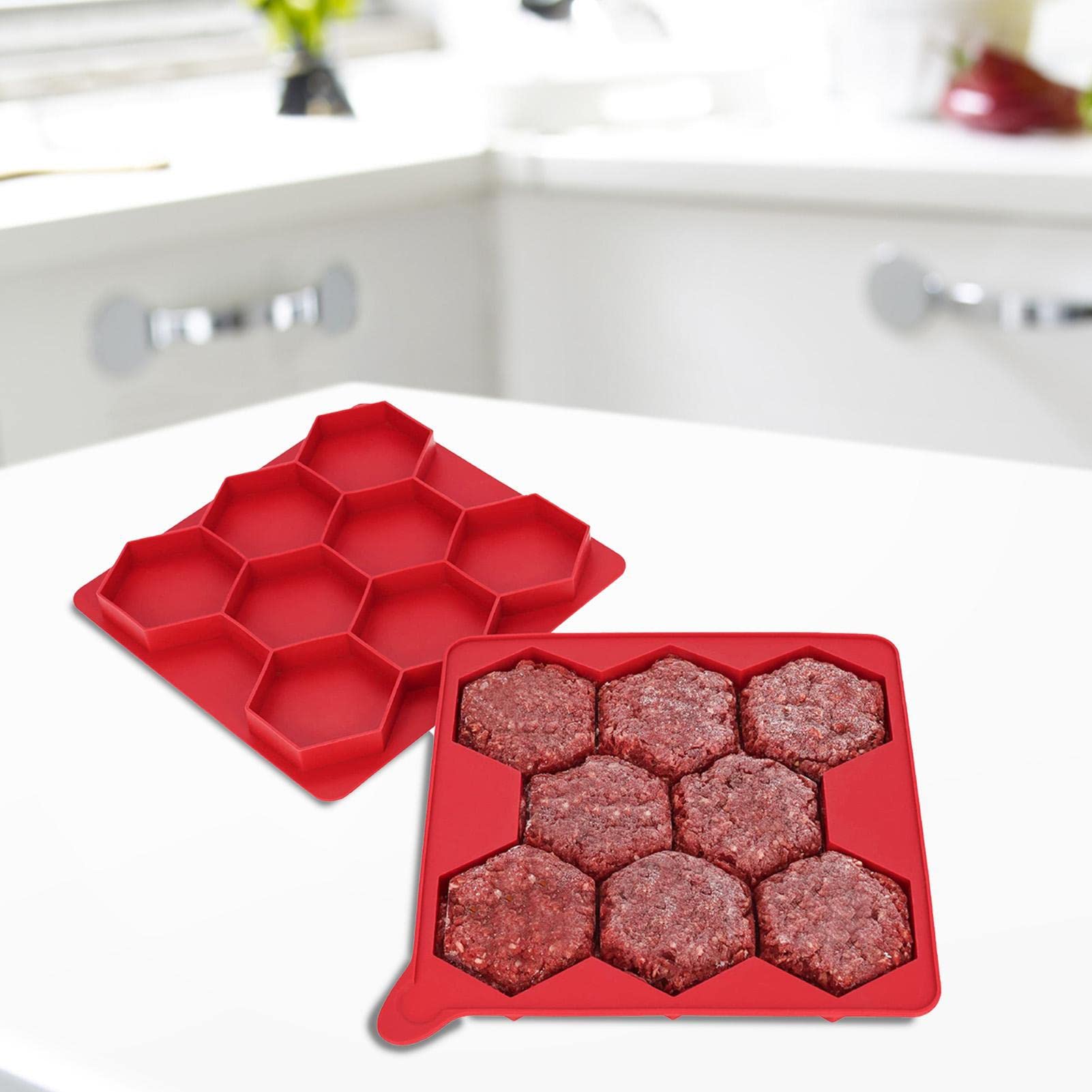 backlight Burgerform - 8-in-1-Antihaft-Hamburger-Schiebeform, sechseckige Patty Maker-Presse | Gefüllte Burger Formen und einfrieren, um Patties zum Einfrieren, Grillen und Kochen herzustellen