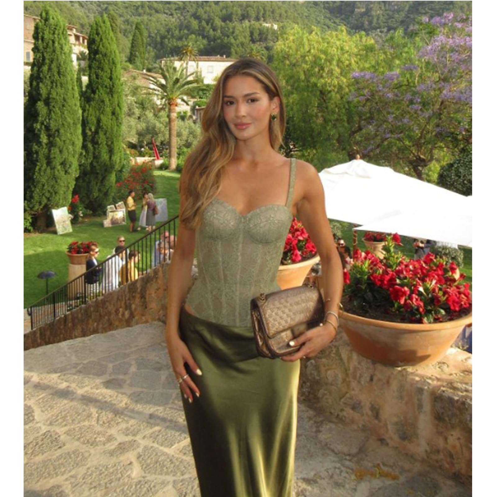 Abiti Sexy per le Donne senza Maniche Pizzo Corsetto Top e Seta Maxi Gonna Abiti da Vacanza due Pezzi Set Estate Dressy