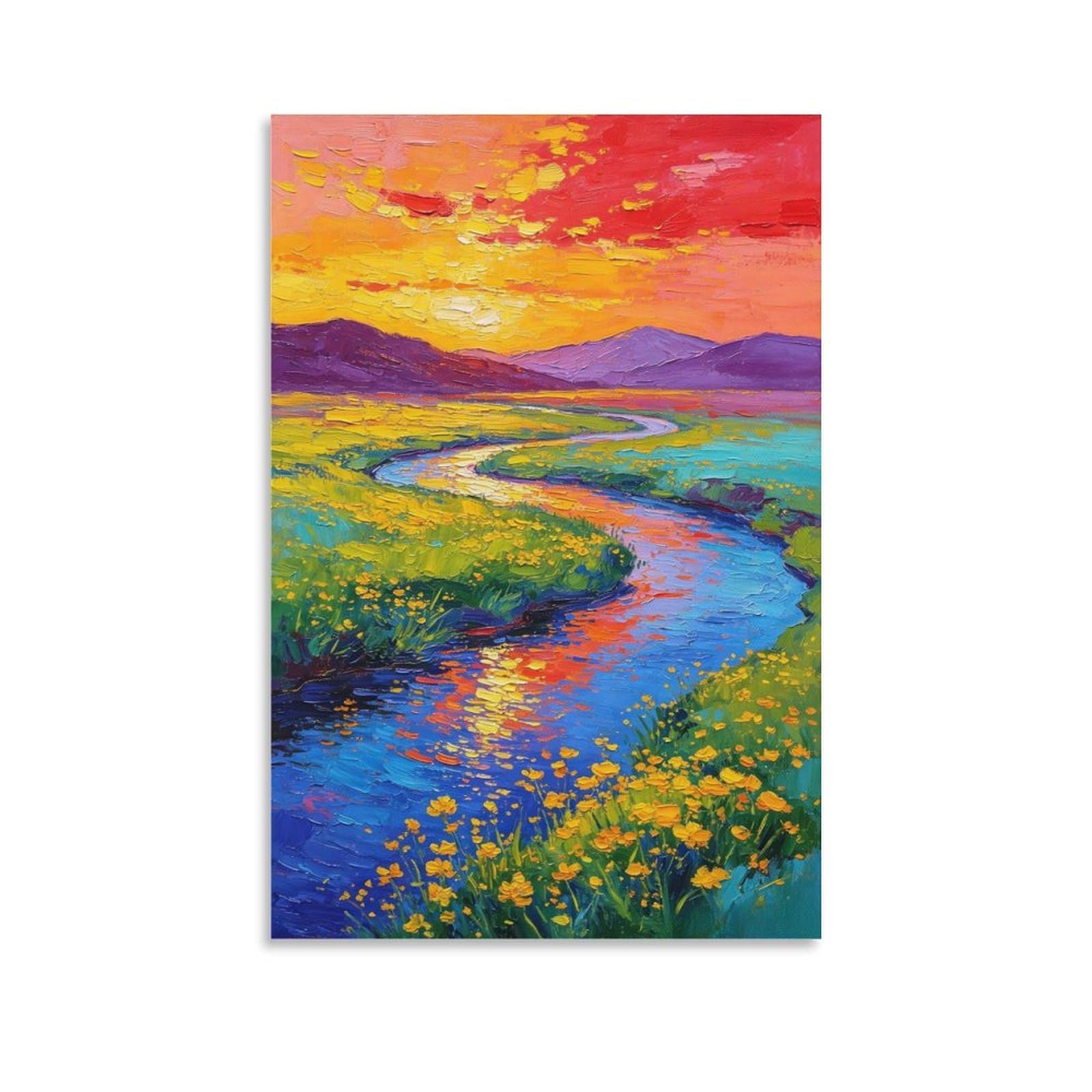 IEJKLUVWX Pastel Floral Creek Wall Posters Multicolored Meadow Brook Fade-Resistant Vibrant Colours High Definition for Above Bed Living Room Housewarming Gift Original 20x30inch(50x75cm)
