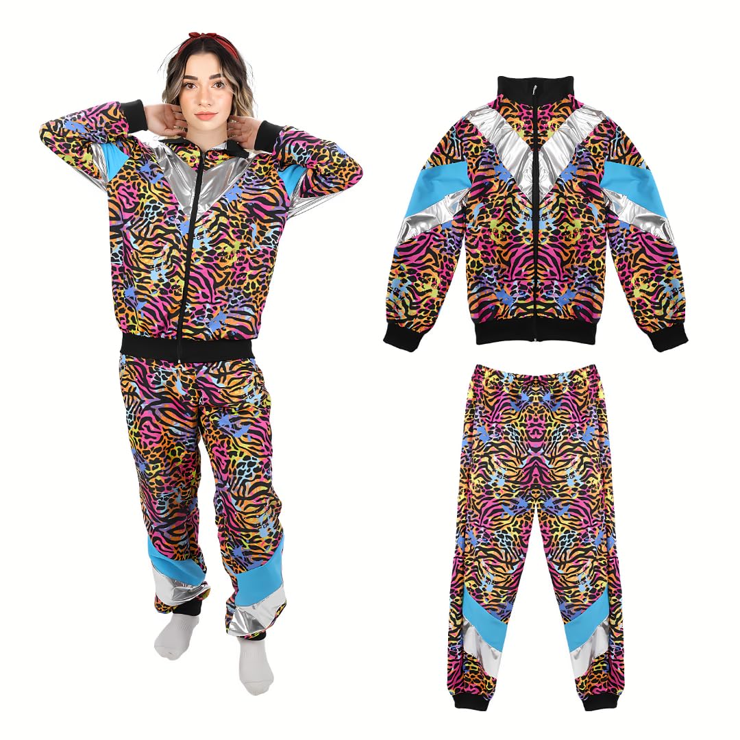 AENEY 80S 90S Fancy Dress, Shell Suit Fancy Dress, Neon Tracksuit Clothes Retro Style Outfit for Carnival Party Stage Performance Costumes