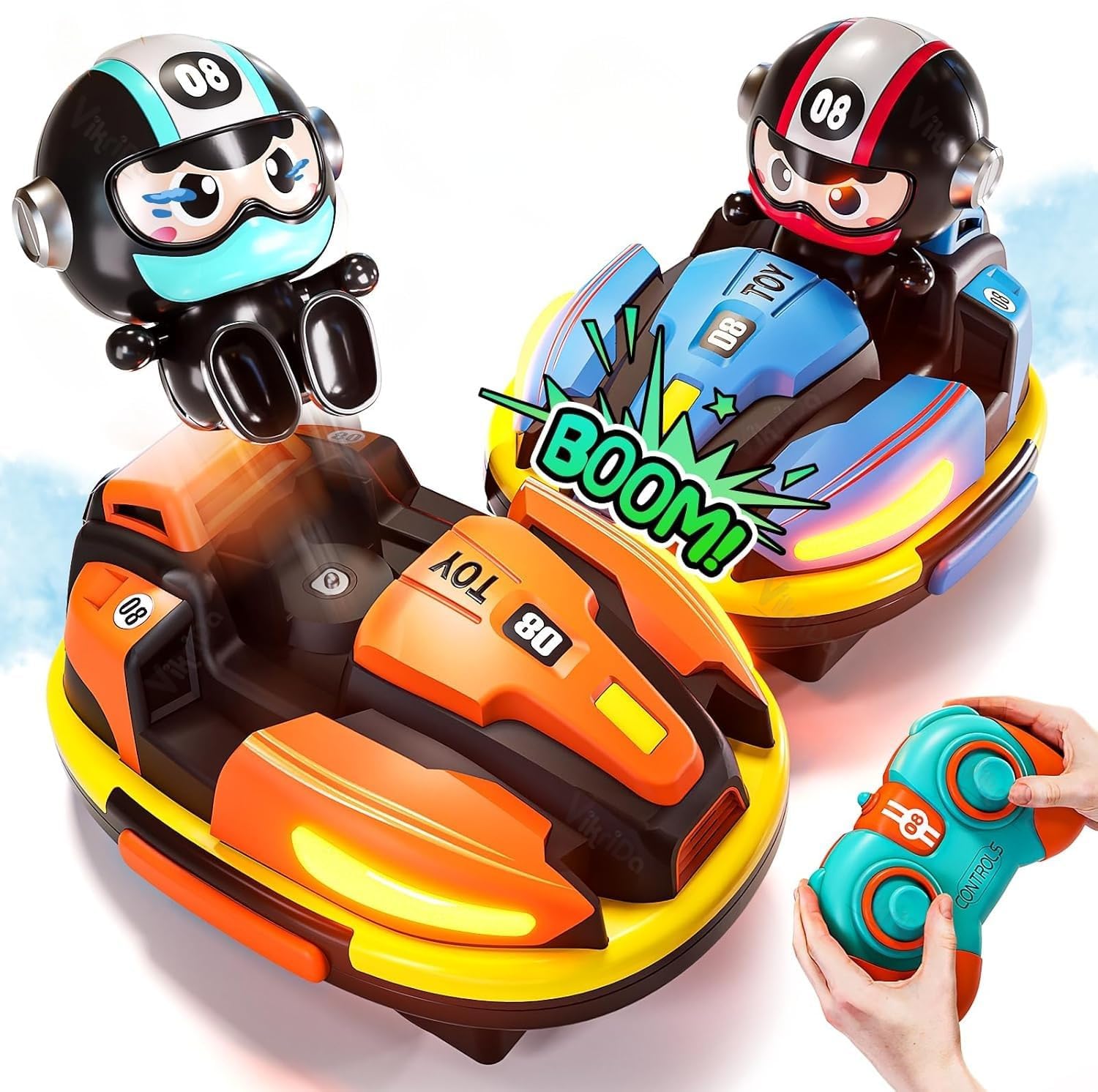 VikriDA 2 Pack RC Cars Toys for Toddlers | Remote Control Bumper Cars Toys with Music & Light & Spray for Kids-image-43