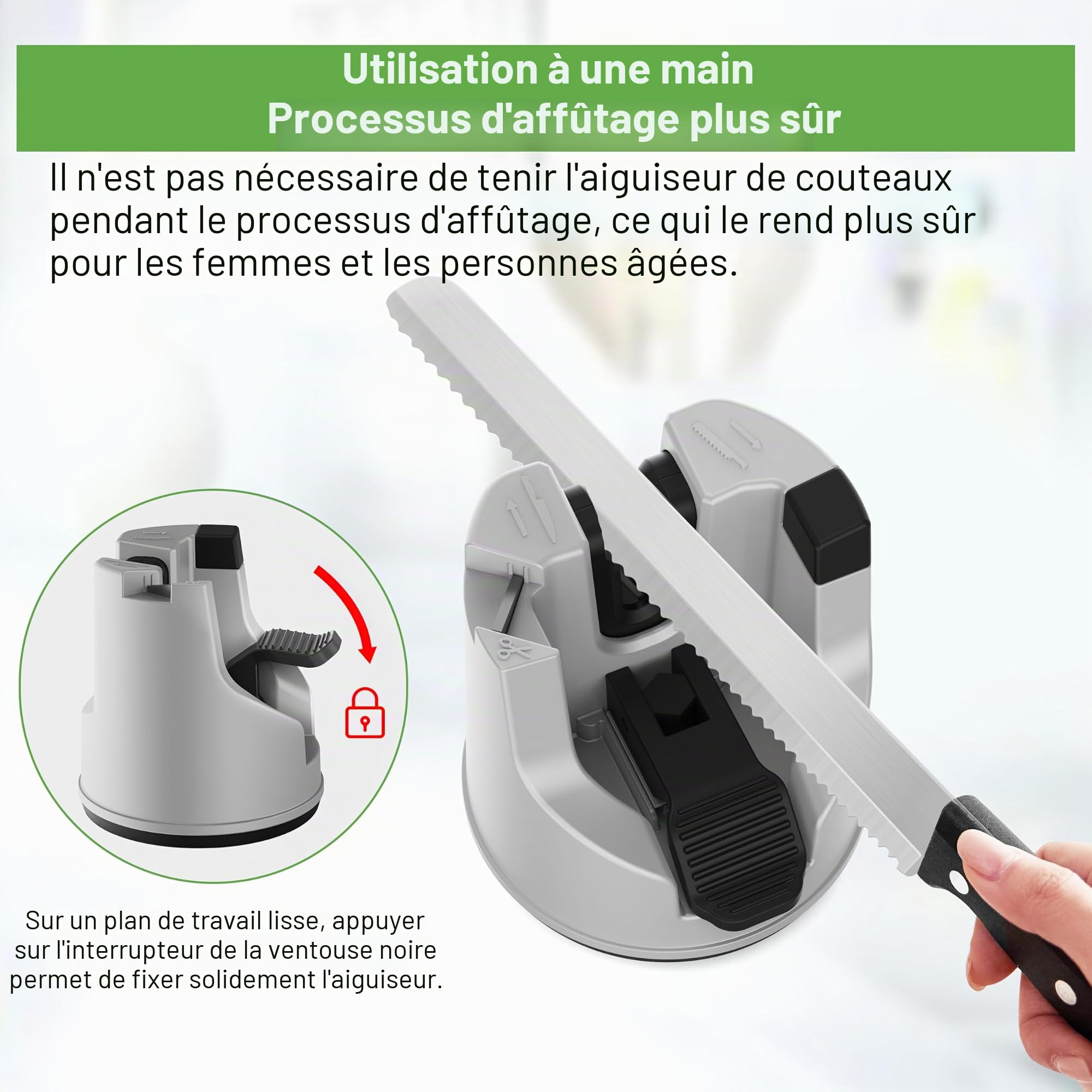 Aiguiseur de couteaux - YOORLEAY Aiguiseur de couteaux à réglage automatique de l'angle pour ciseaux, couteaux droits et dentelés, outil d'aiguisage de couteaux fixes multifonctionnel à ventouse
