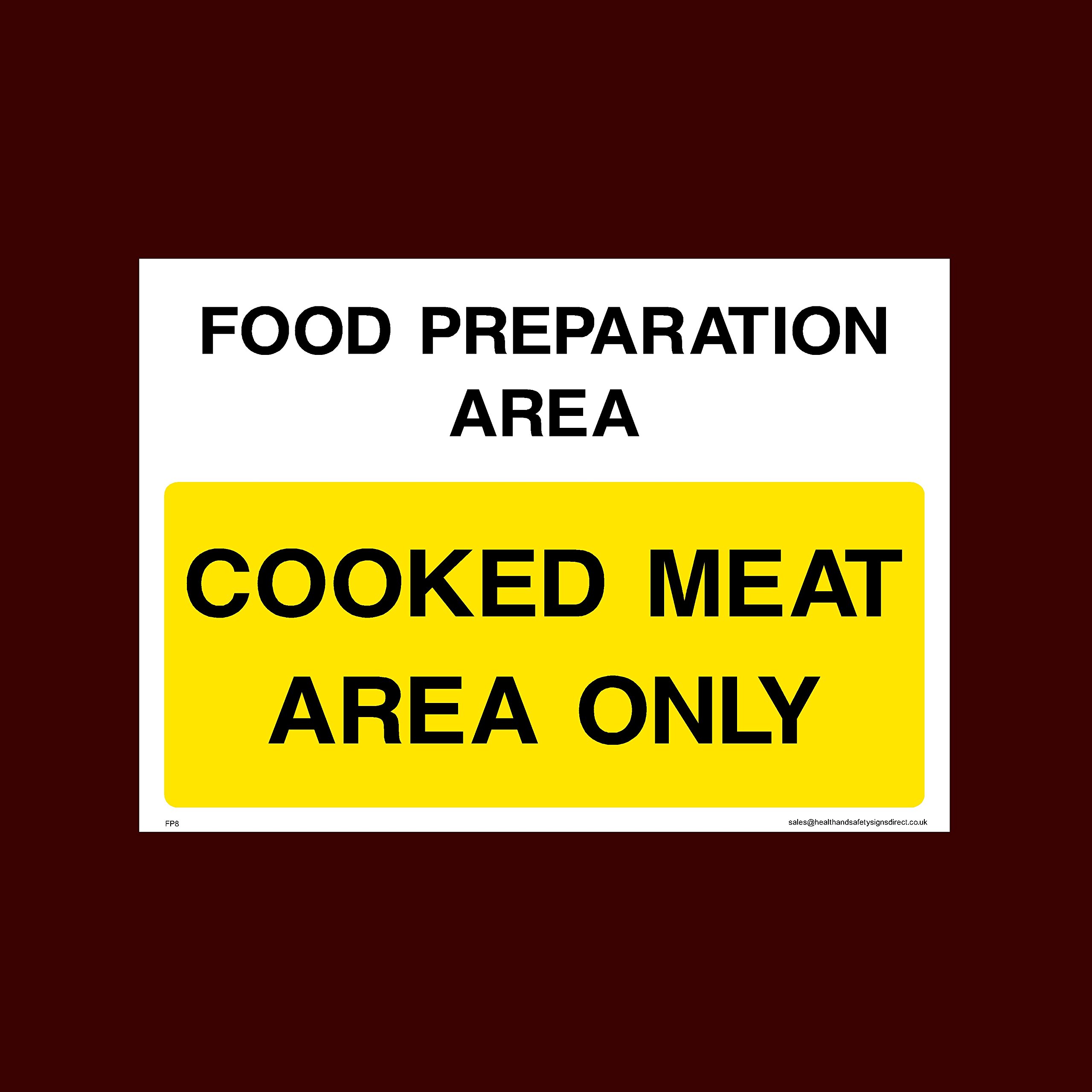 Cooked Meat area only Sticker/Self Adhesive Sign - Raw, Cooked, Preparation, Fish, Food, Wash Hands (FP8)