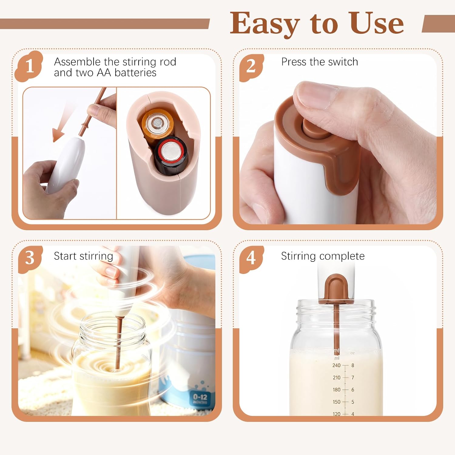 Handheld Electric Drink Stirrer with 3 Heads, Portable Formula Maker