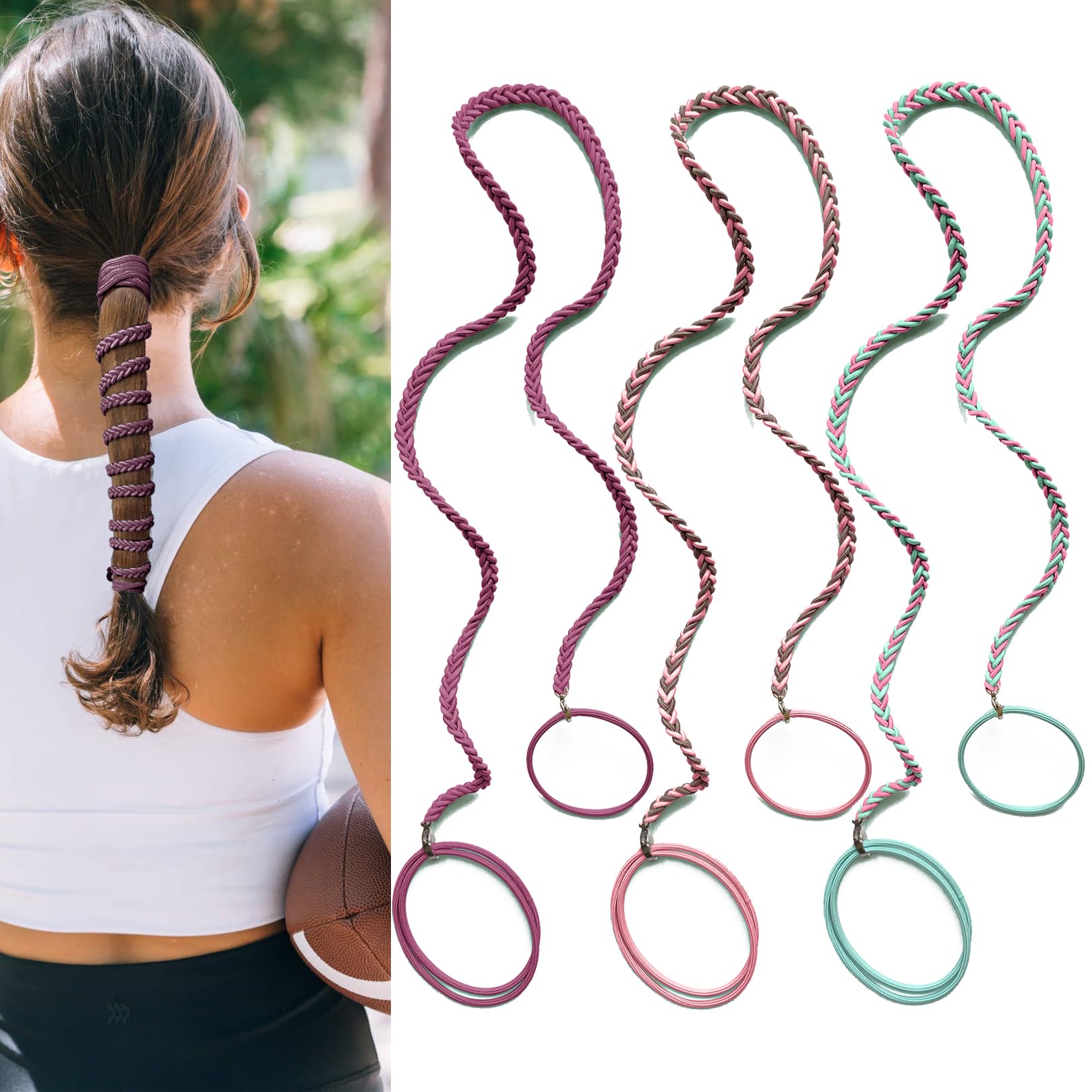 Hair Ties for Women Long Hair, 25" Elastic No Tangle Spiral Hair Ties Damage-Free Pony Tail Wraps for Thick Long Hair Motorcycle Hair Accessories for