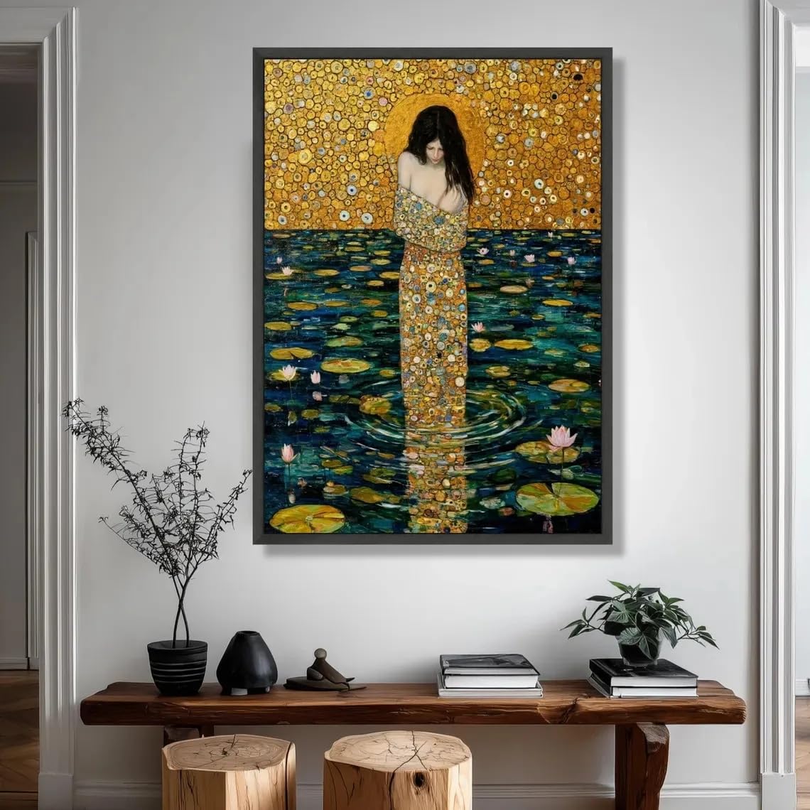 Gustav Klimt Serpiente de Agua Lienzo Arte de Pared Mujer Abstracta en el Agua Póster Impresión Lienzo Pintura Decoración del Hogar (30x45cm/marco interno)