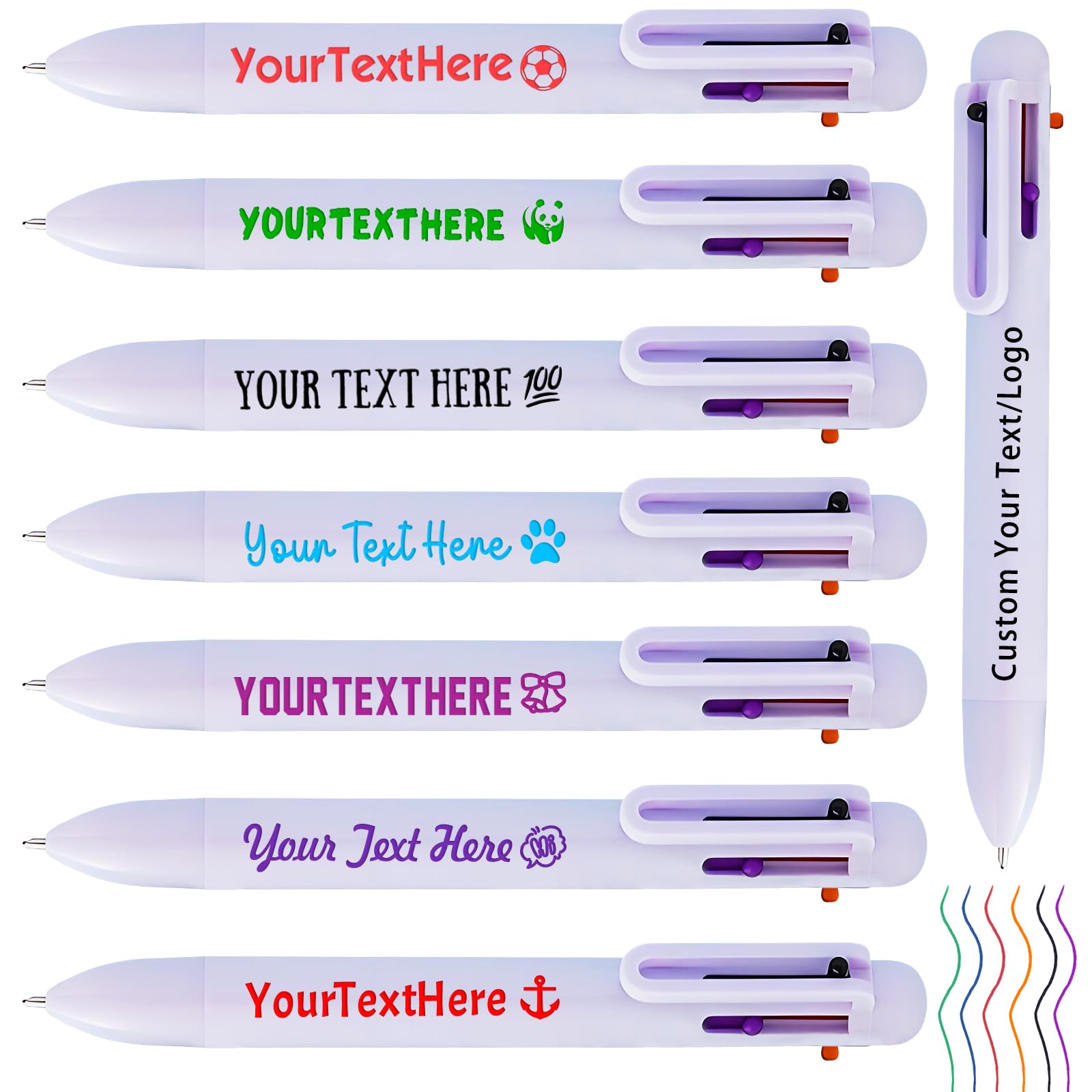 6-in-1 Custom Pens Personalized with Logo Text Customized 6 Ink Color 0 5 mm Smooth Fine Point Retractable