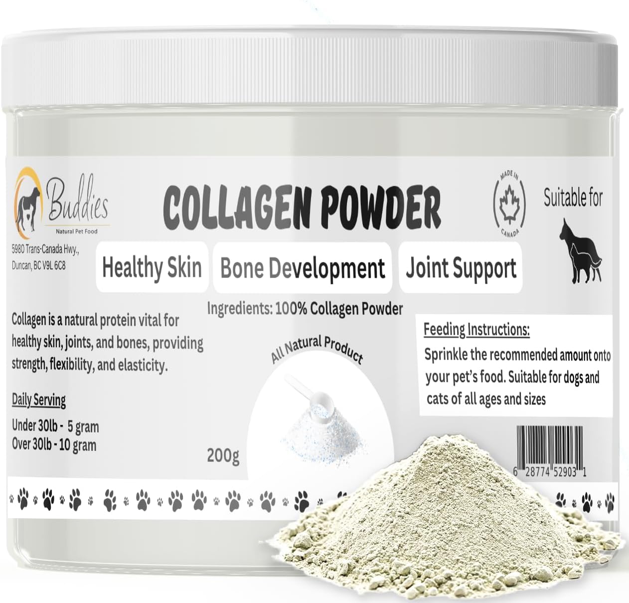 Buddies All Natural Collagen Powder for Dogs – Hip, Joint & Skin Support for Dogs and Cats – 200g Natural Supplement with Hydrolyzed Collagen for Dogs and Cats Buddies All Natural Collagen Powder for Dogs – Hip, Joint & Skin Support for Dogs and Cats – 200g Natural Supplement with Hydrolyzed Collagen for Dogs and Cats