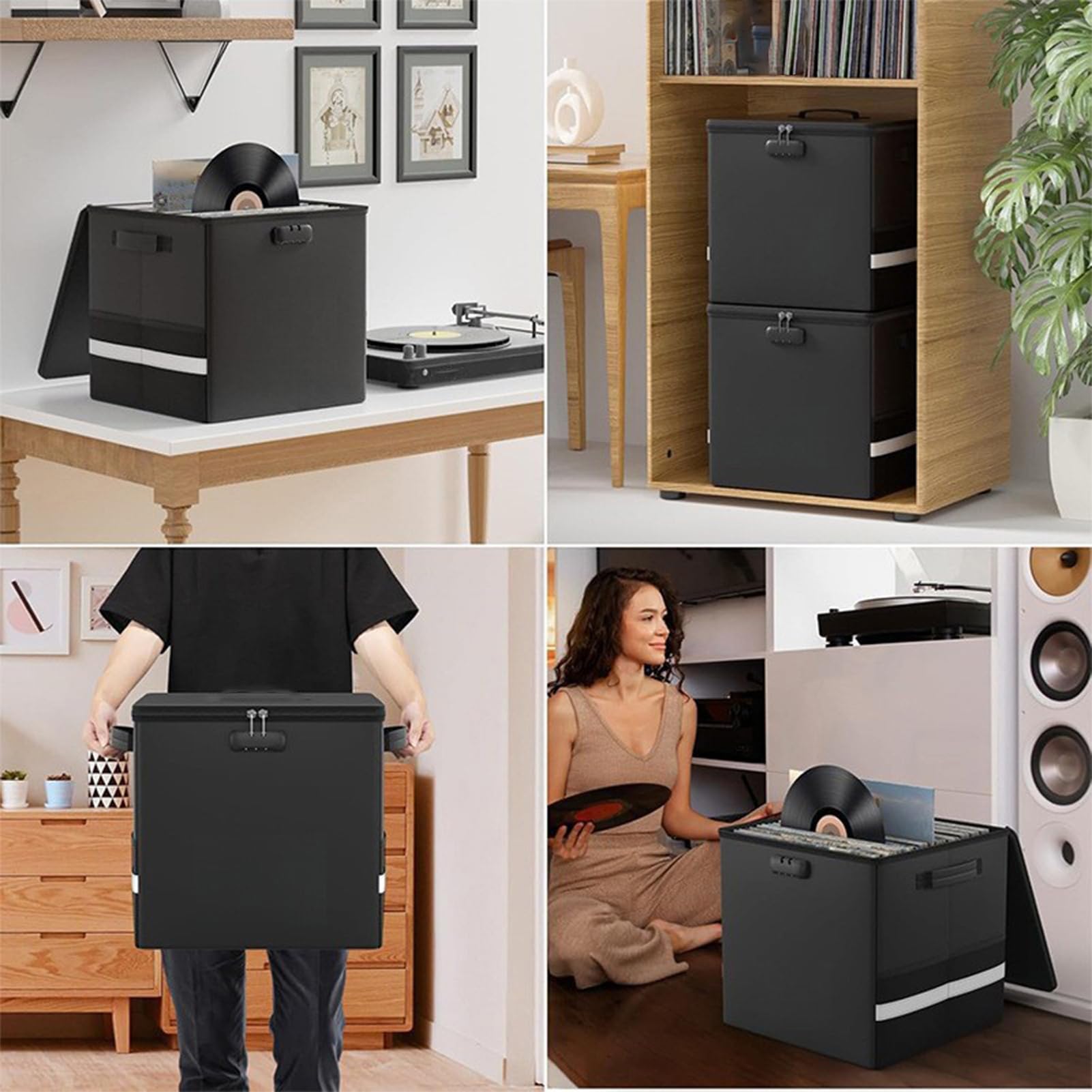 Generisch Valigetta per dischi in vinile e impermeabile, per dischi in vinile, grande custodia con elevata capacità per accessori per giradischi