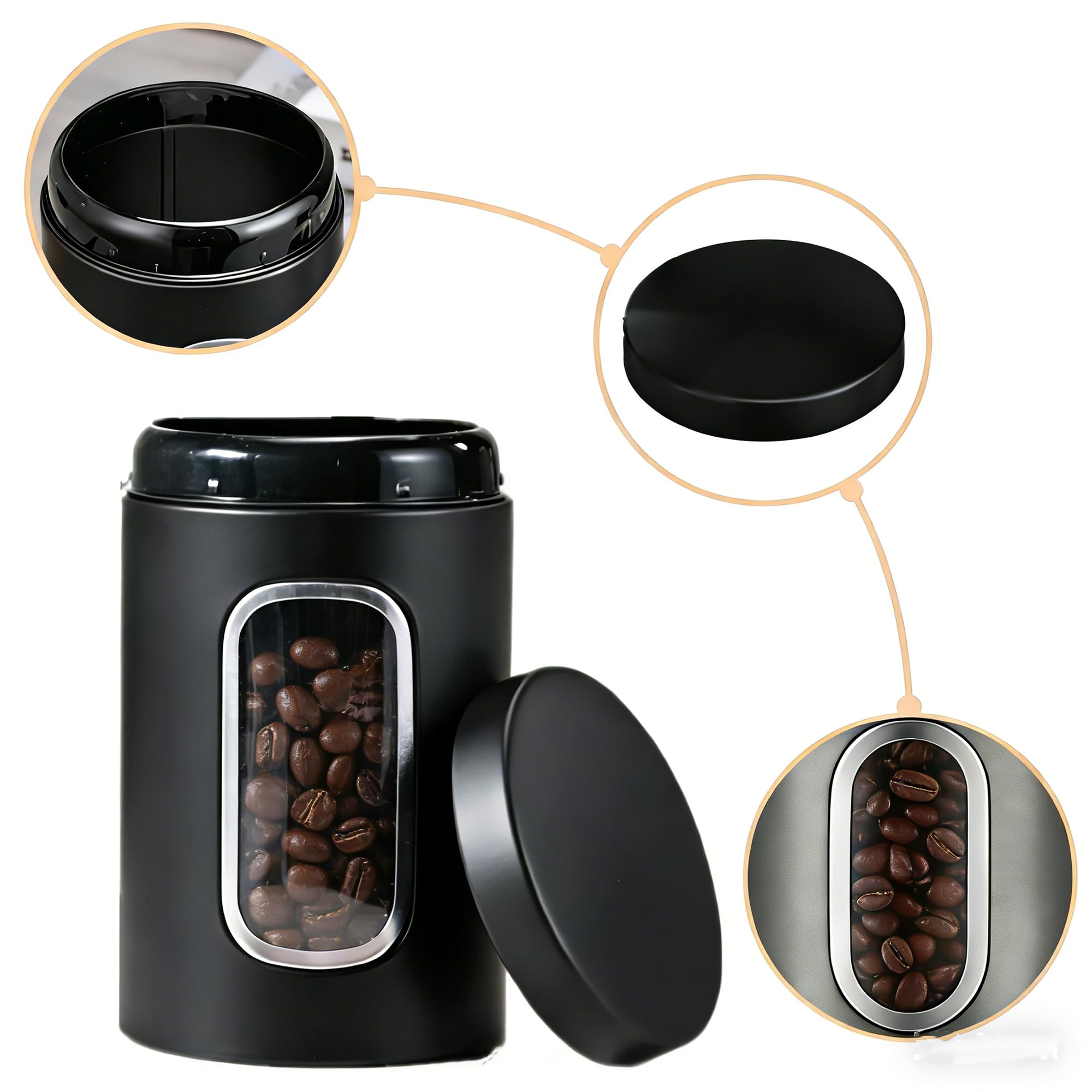 Set di 3 barattoli ermetici da cucina in acciaio inox, con finestra trasparente per tè, caffè, bar, ristorante, piano di lavoro