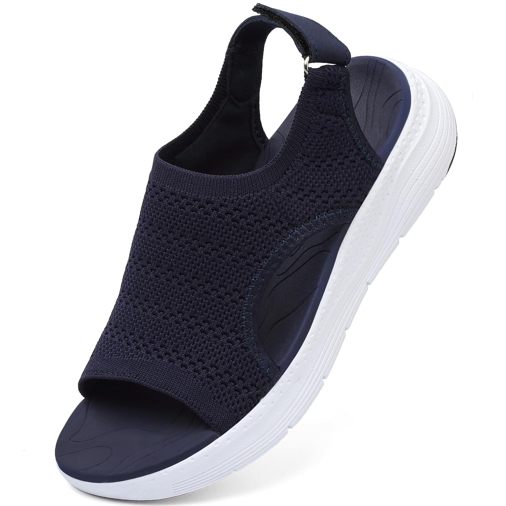 DimaiGlobal Sandalen Damen Sommer Sport Orthopädische mit Fußgewölbestütze Leichte waschbare Strick Slingback Plateau Sandalen mit verstellbarem Klettverschluss