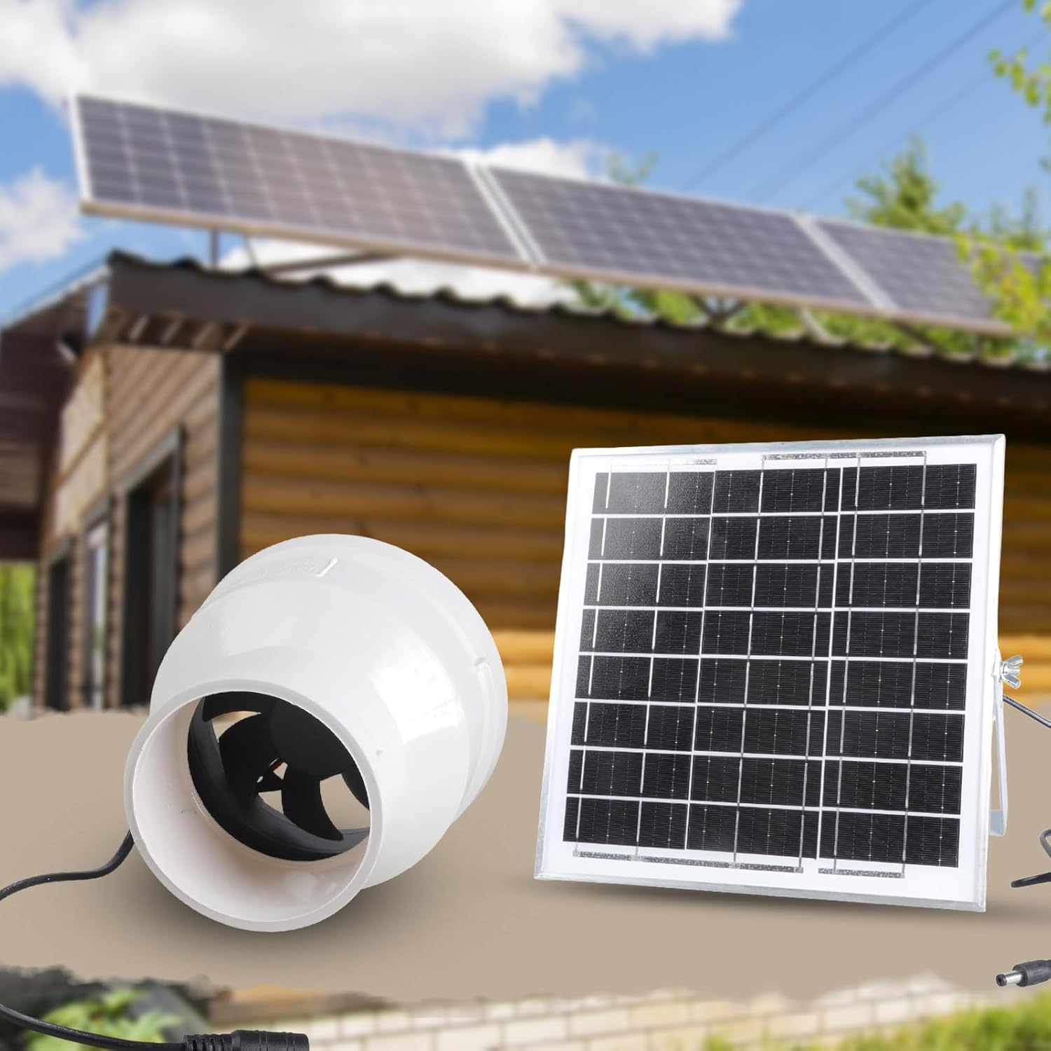Green Solar Ventilation Fan Panel 75Mm to 110Mm Pipe Link for Shed Low Noise Nonbrush Motor Solar Ventilation Structure