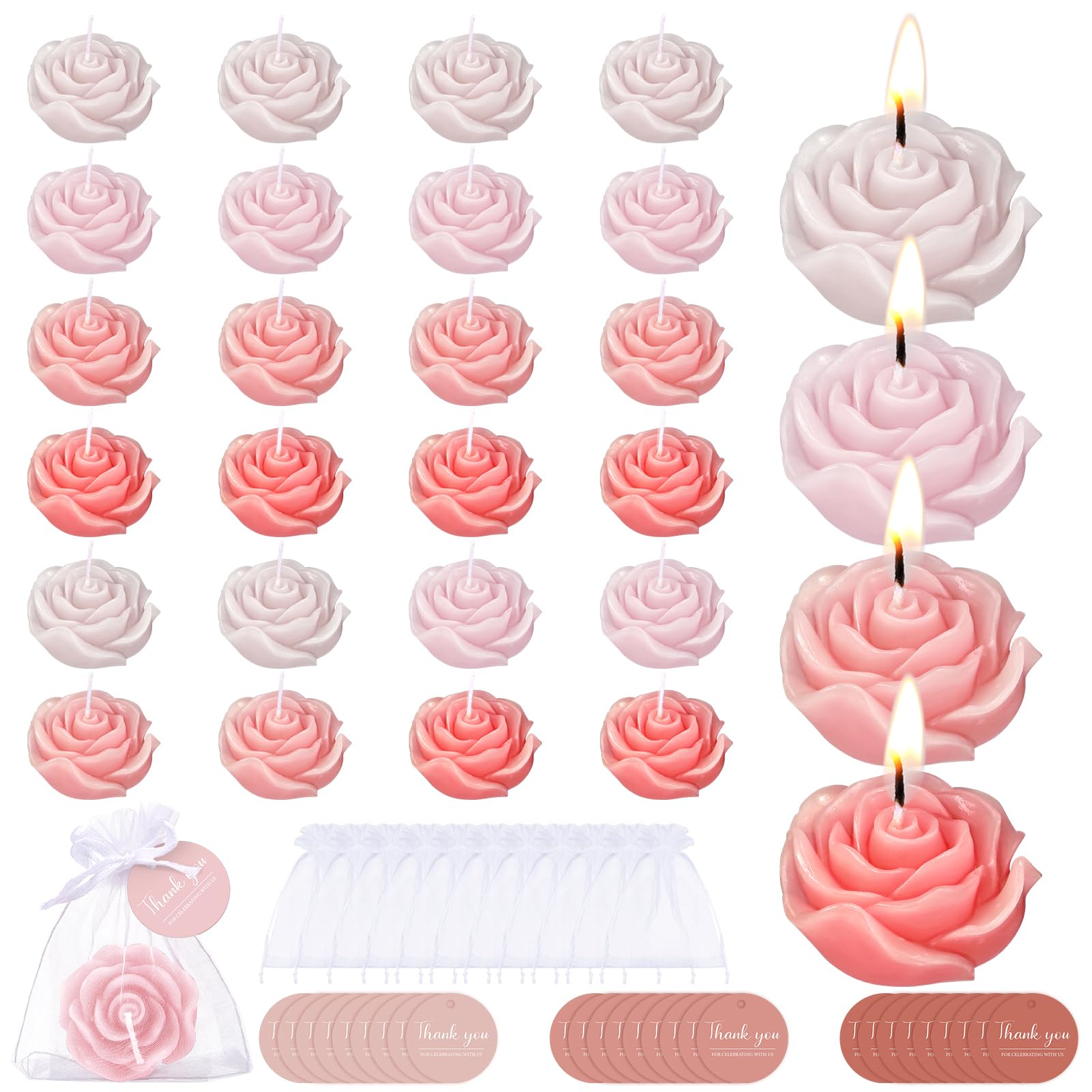 Treela 24er-Set Blumenkerzen, Gastgeschenk für Gäste, Mini-Teelichter, Champagnerrose, für Rückgabe, Geschenk, Hochzeit, Geburtstag, Brautparty, Einweihungsparty